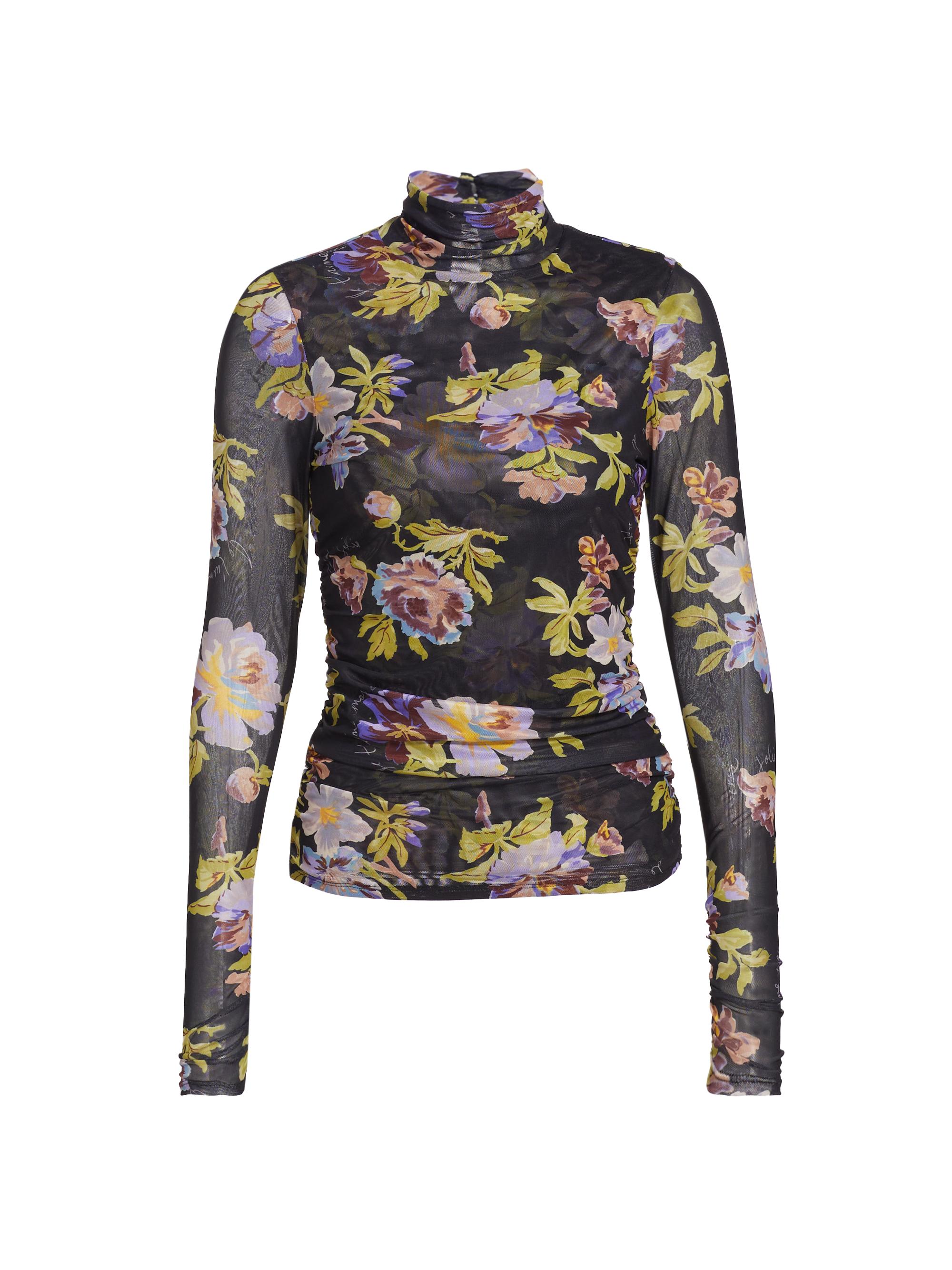 CINQ A SEPT Women's Bridgette Floral Mesh Turtleneck Top - Black Multi