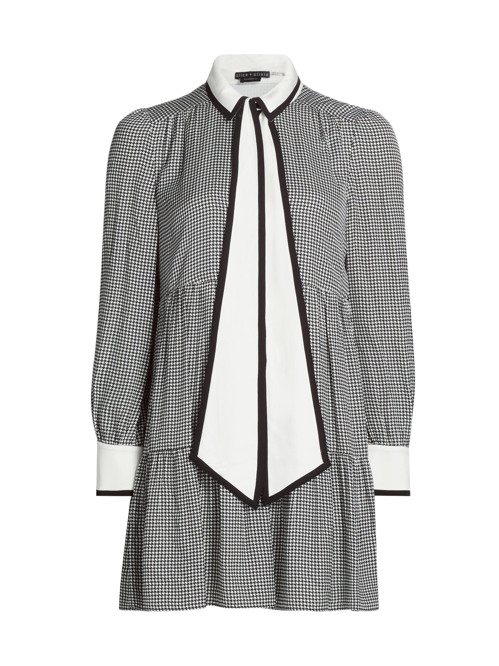 Alice + Olivia Carol Houndstooth Tieneck Minidress | Saks Fifth Avenue