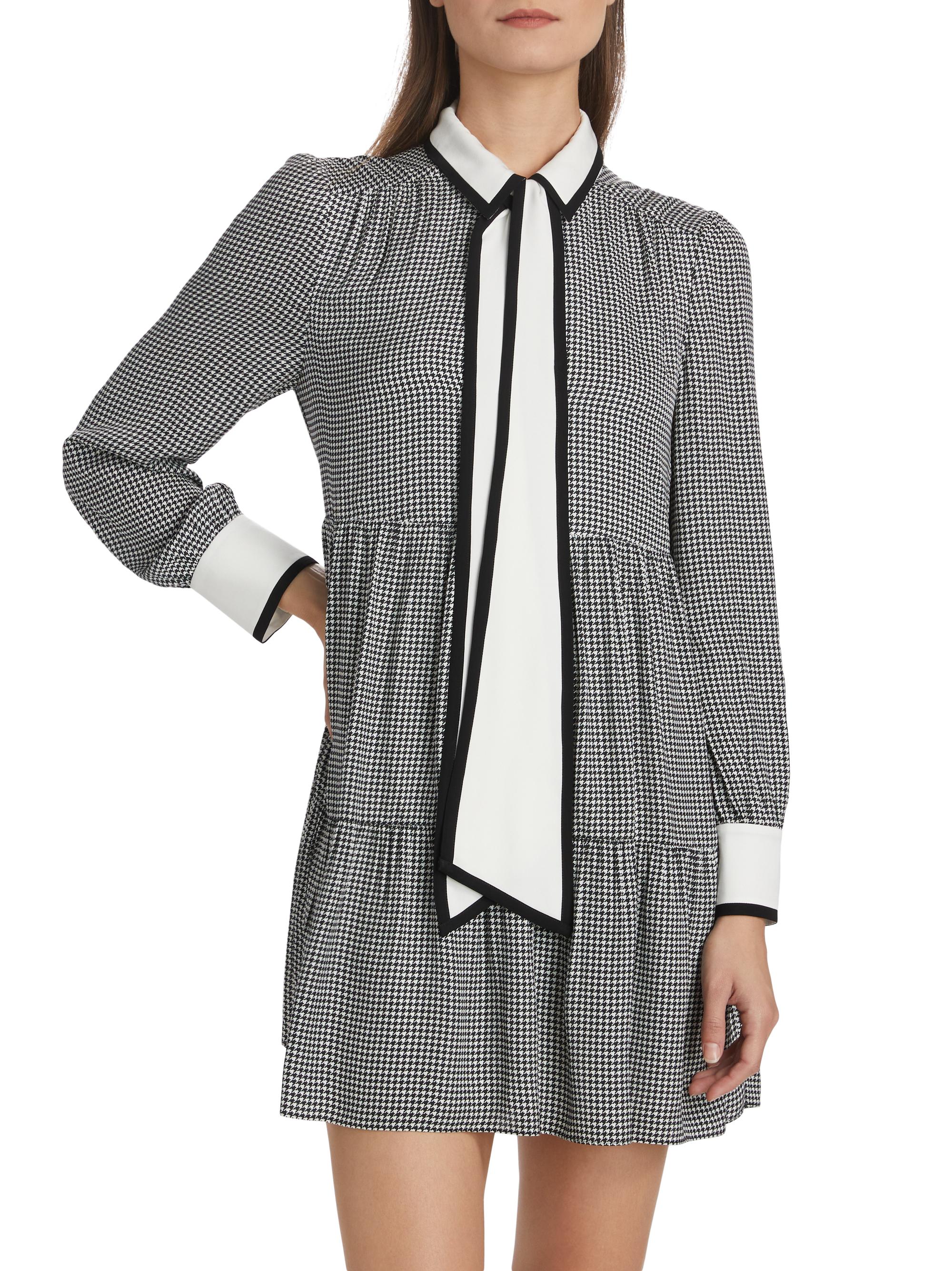 ALICE + OLIVIA Carol Houndstooth Tieneck Minidress | Saks Fifth Avenue