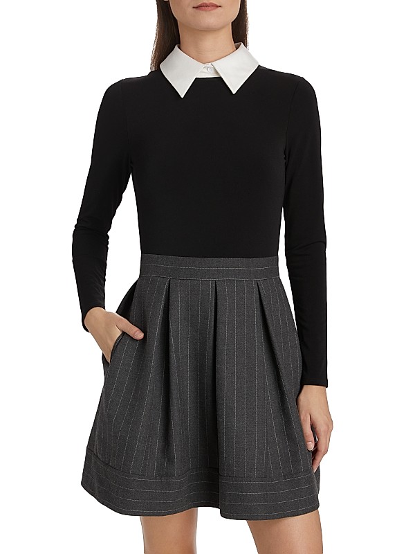 Shop Alice + Olivia Chara Pinstripe Long-Sleeve Minidress Shop Alice + Olivia Chara Pinstripe Long-Sleeve Minidress