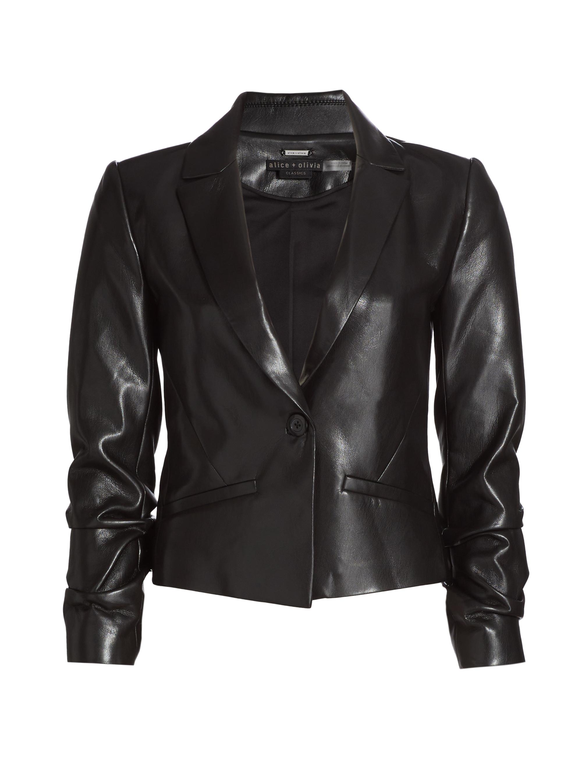 ALICE + OLIVIA Women's Vinnie Faux Leather Ruched-Sleeve Blazer - Black