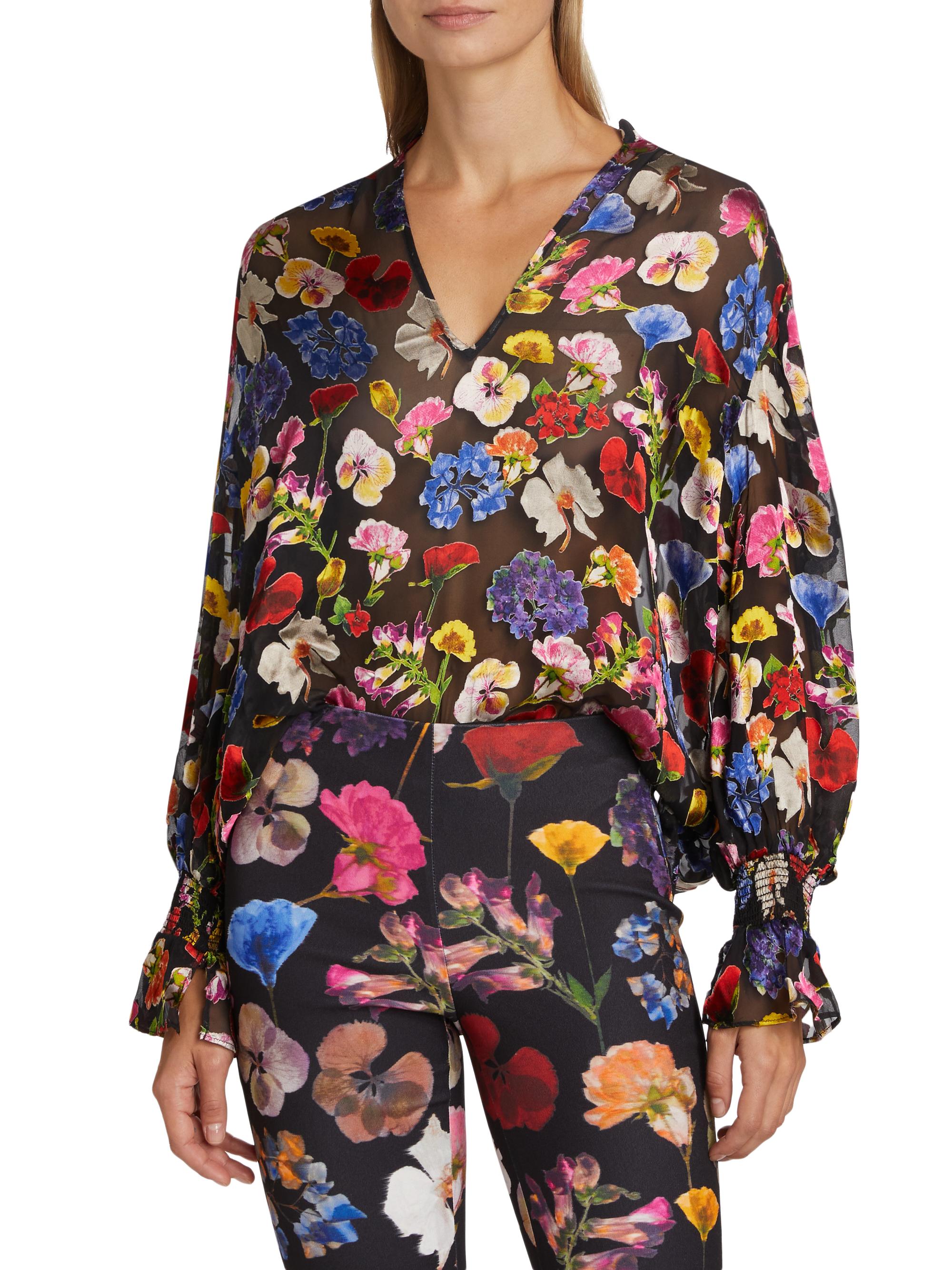 Shop Alice + Olivia Onica Sheer Floral Blouse | Saks Fifth Avenue