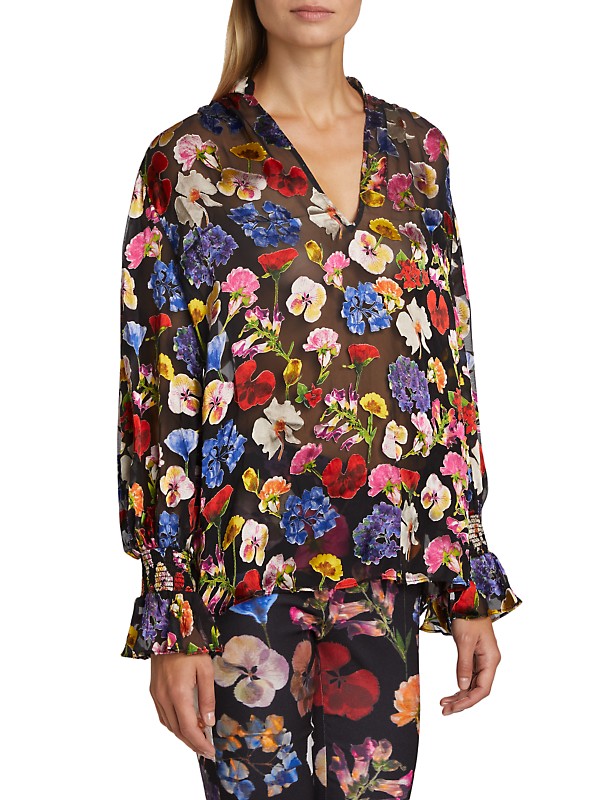 Shop Alice + Olivia Onica Sheer Floral Blouse | Saks Fifth Shop Alice + Olivia Onica Sheer Floral Blouse | Saks Fifth
