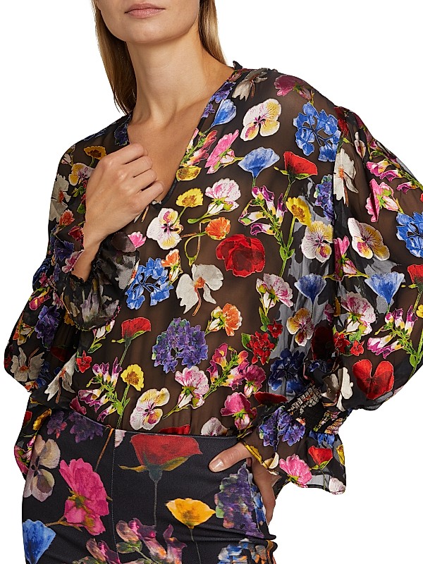 Shop Alice + Olivia Onica Sheer Floral Blouse | Saks Fifth Shop Alice + Olivia Onica Sheer Floral Blouse | Saks Fifth