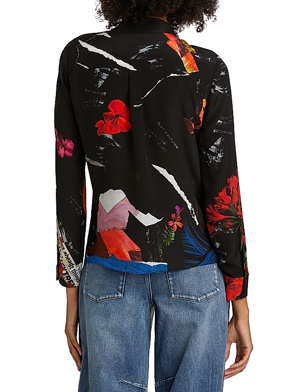 Shop Alice + Olivia Willa Floral Silk Placket Top | Saks Shop Alice + Olivia Willa Floral Silk Placket Top | Saks