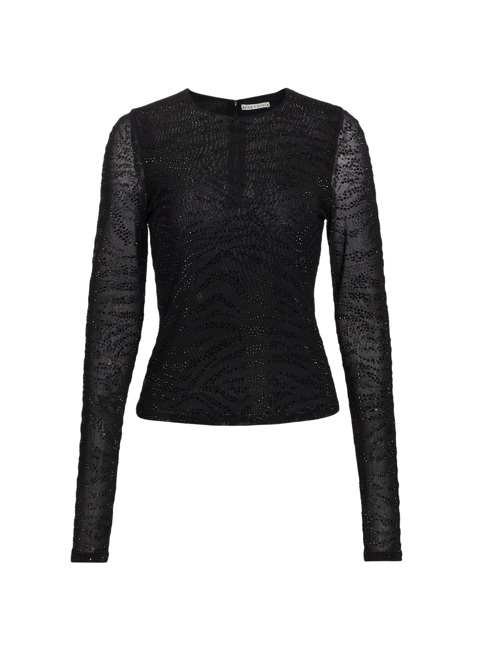 Alice + Olivia Women's Delaina Beaded Top - Zebra Black