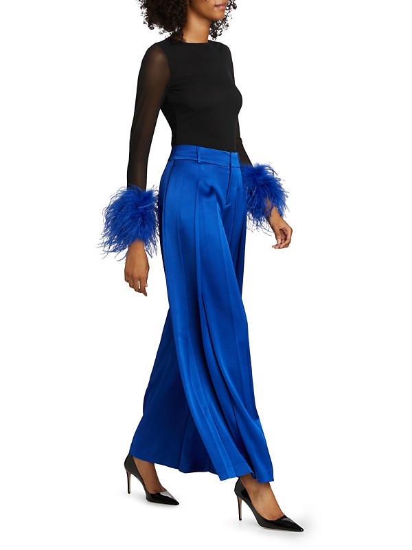 Shop Alice + Olivia Delaina Feather-Trimmed Mesh Top | Saks Shop Alice + Olivia Delaina Feather-Trimmed Mesh Top | Saks