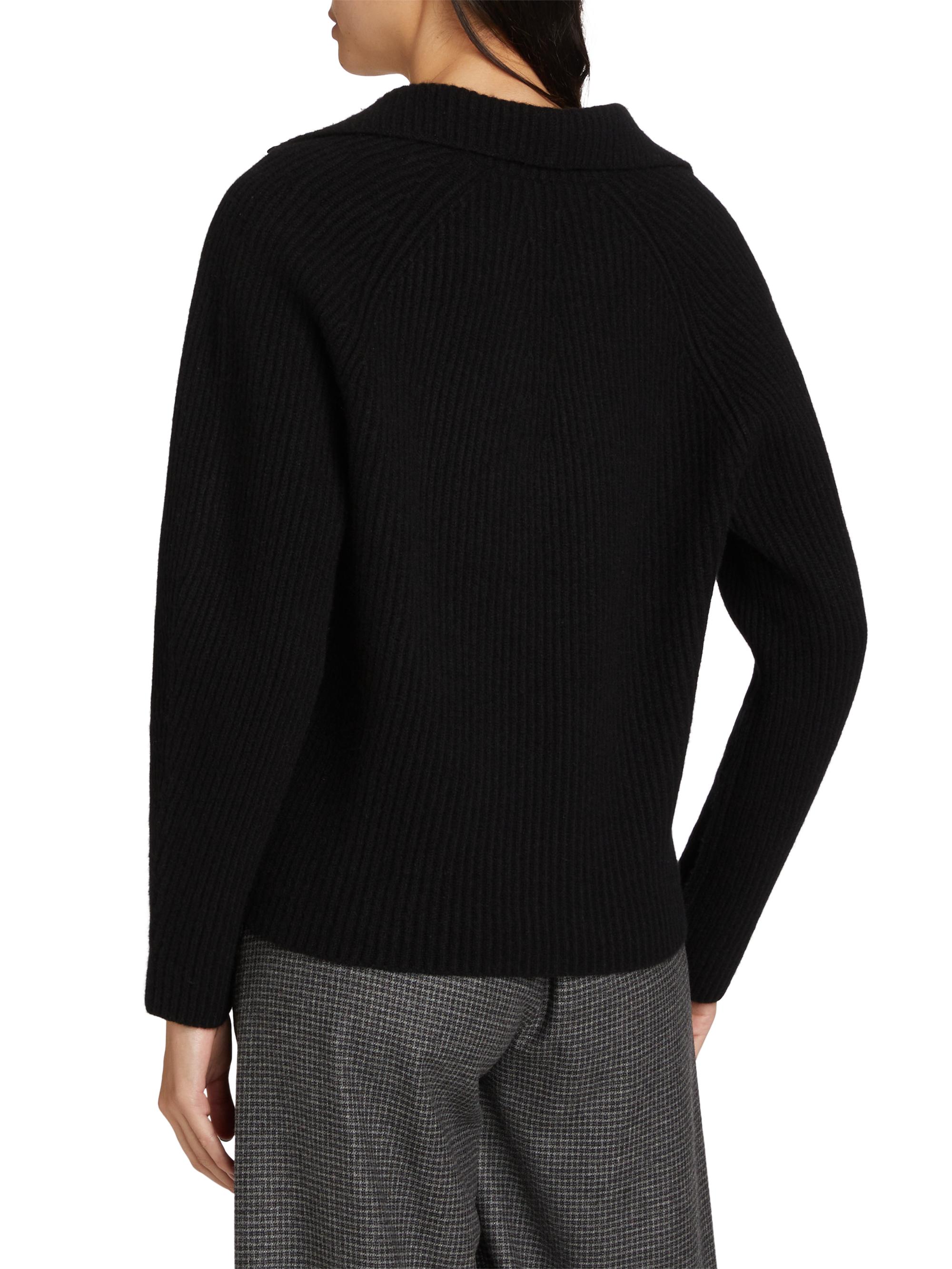 Vince Leather-Trim Rib-Knit Polo Sweater | Saks Fifth Avenue