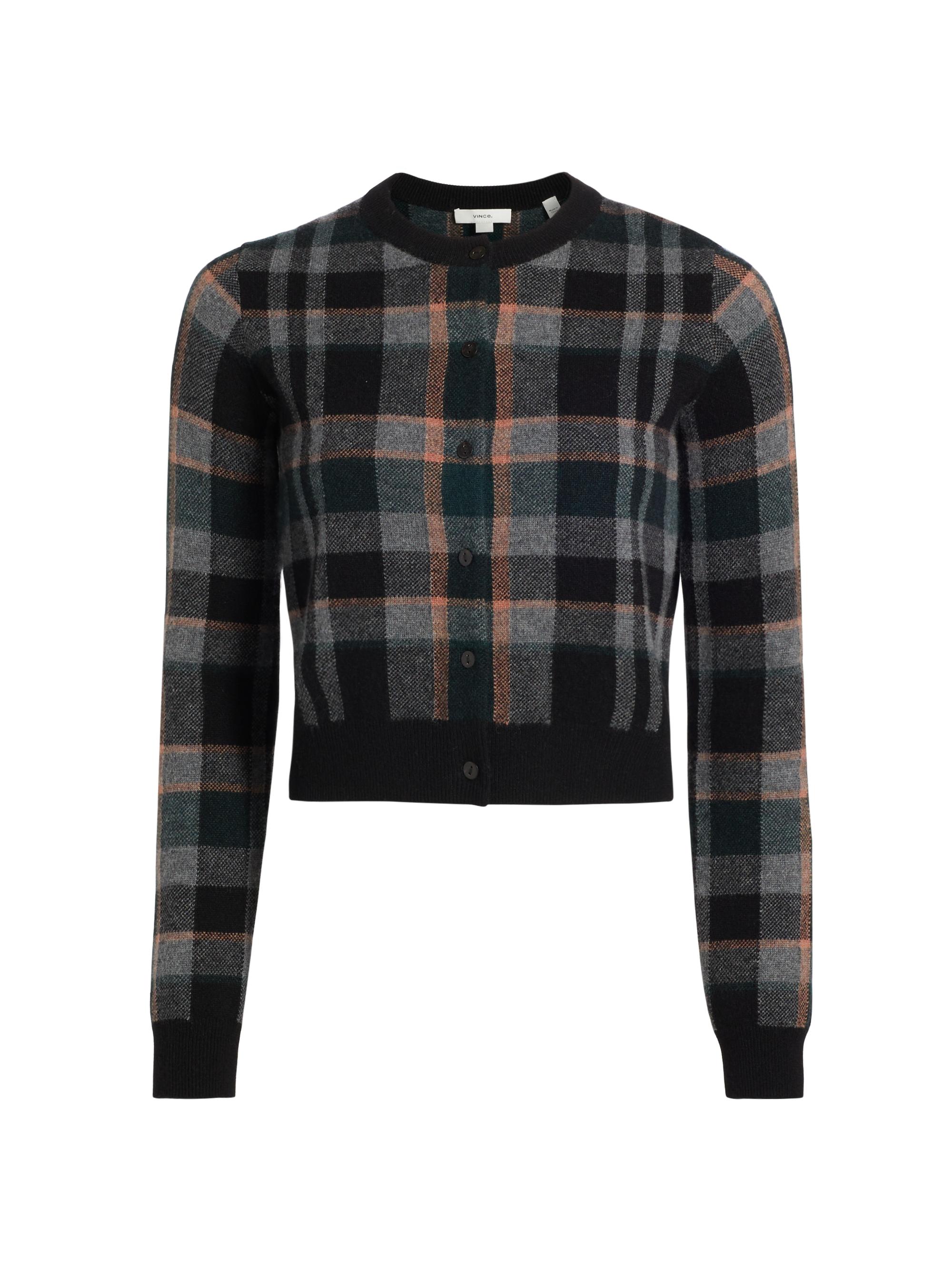 Vince Women's Plaid Cashmere Cardigan - Black Combo