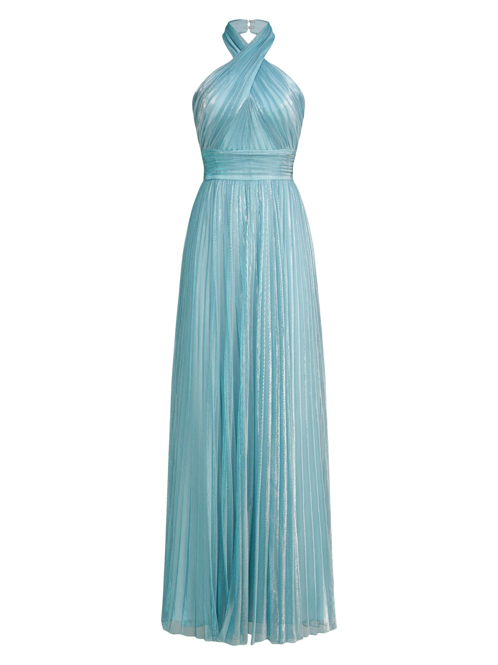 Halston Women's Leilani Pleated Shimmer Gown - Aqua
