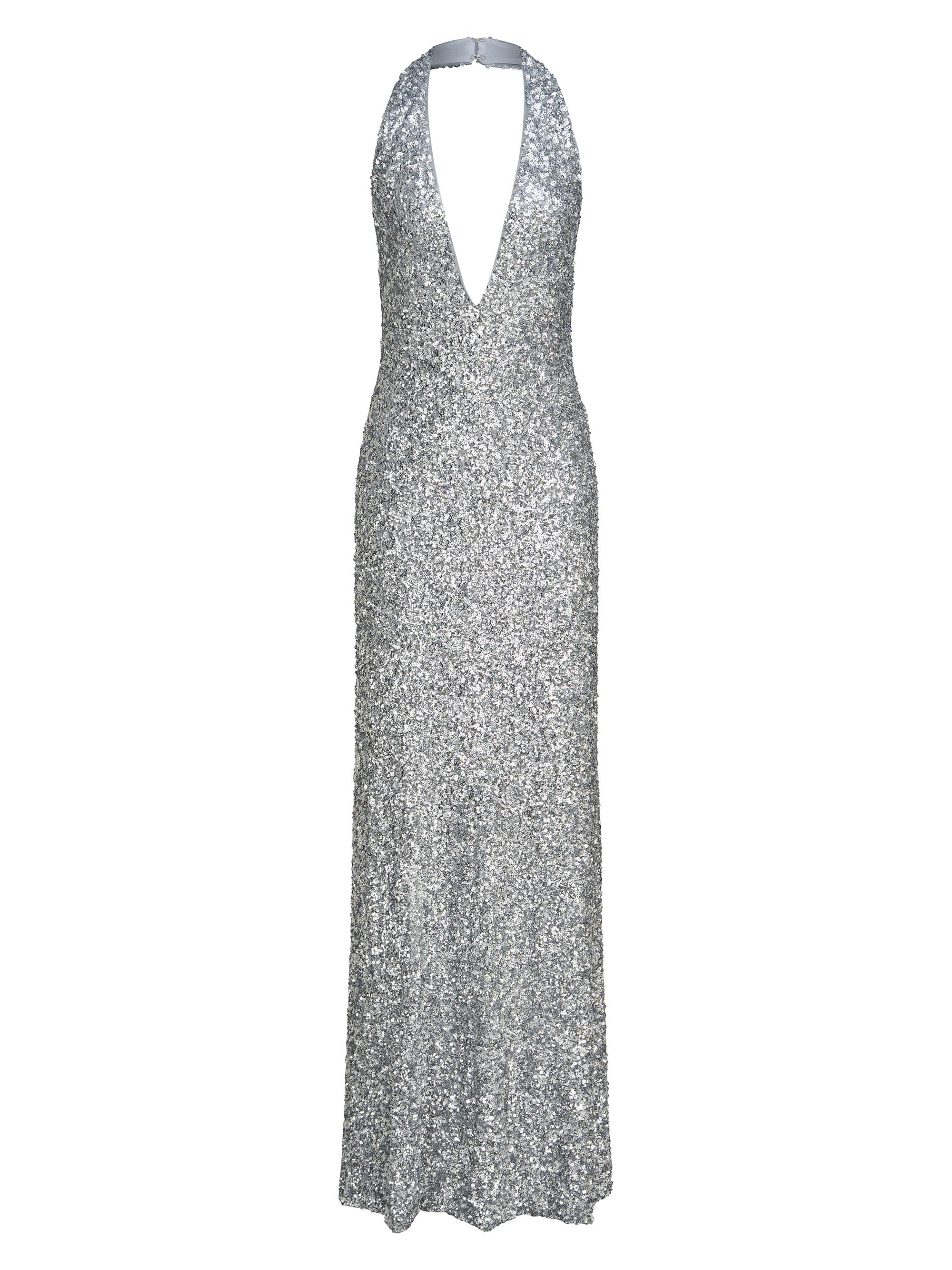 Halston Women's Ena Sequined Halter Gown - Silver