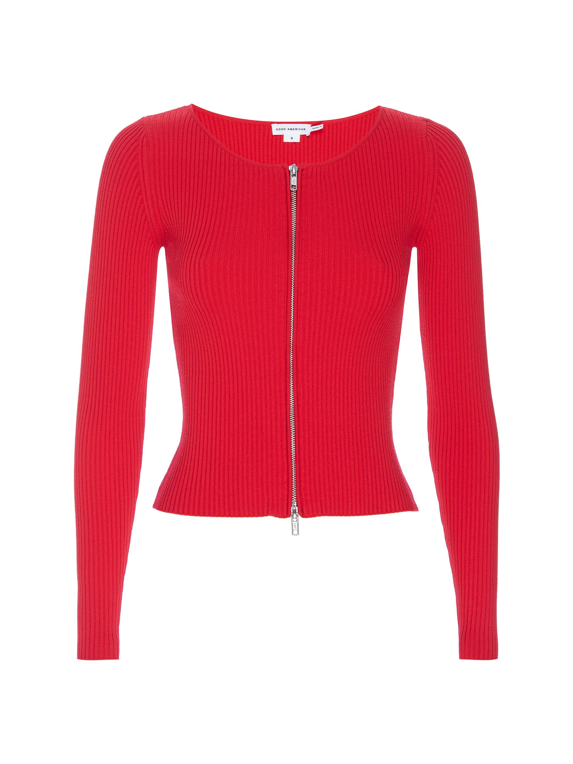 (取寄) グッドアメリカン ヴァーゴ リブド ジップ-フロント セーター GOOD AMERICAN Virgo Ribbed Zip-Front Sweater  Grenadine Good American Virgo Rib-Knit Zip Sweater | Saks Fifth Avenue