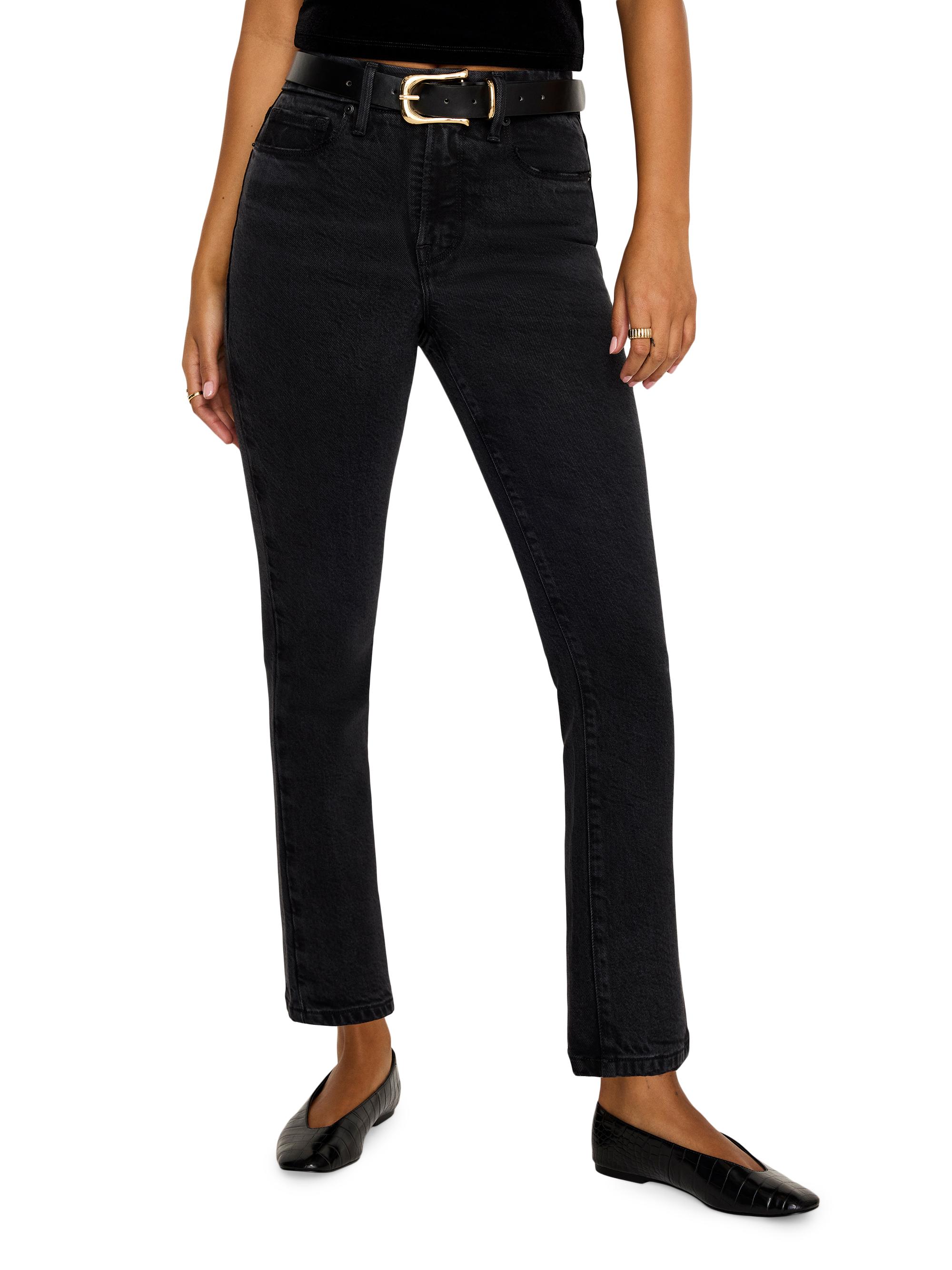 Good American Women's Soft Tech Good Legs Mid-Rise Straight-Leg Jeans - Black