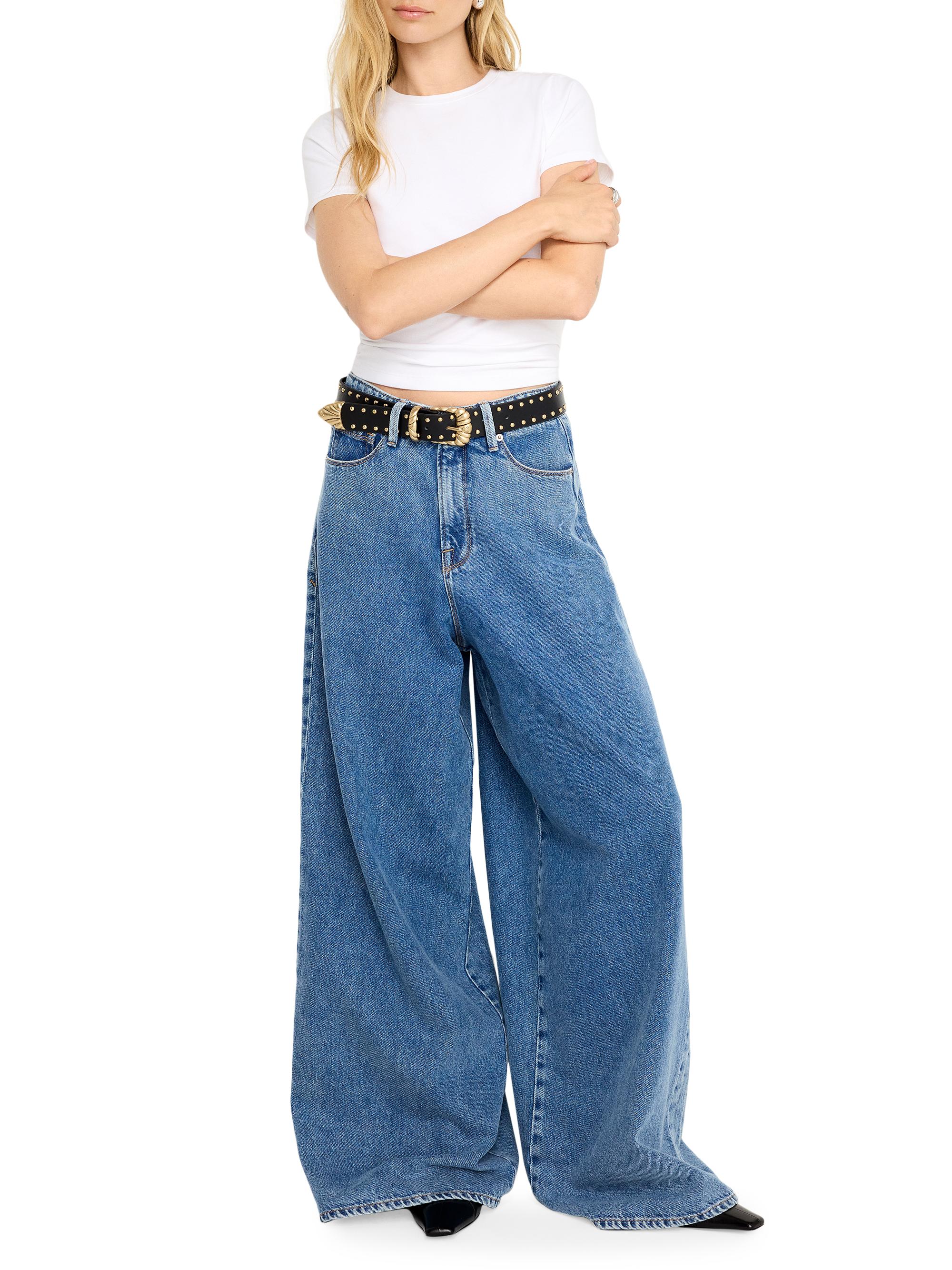 AMERI 新品　DENIM SWEAT DOCKING WIDE PANTS Good American Paneled Wide-Leg Jeans | Saks Fifth Avenue