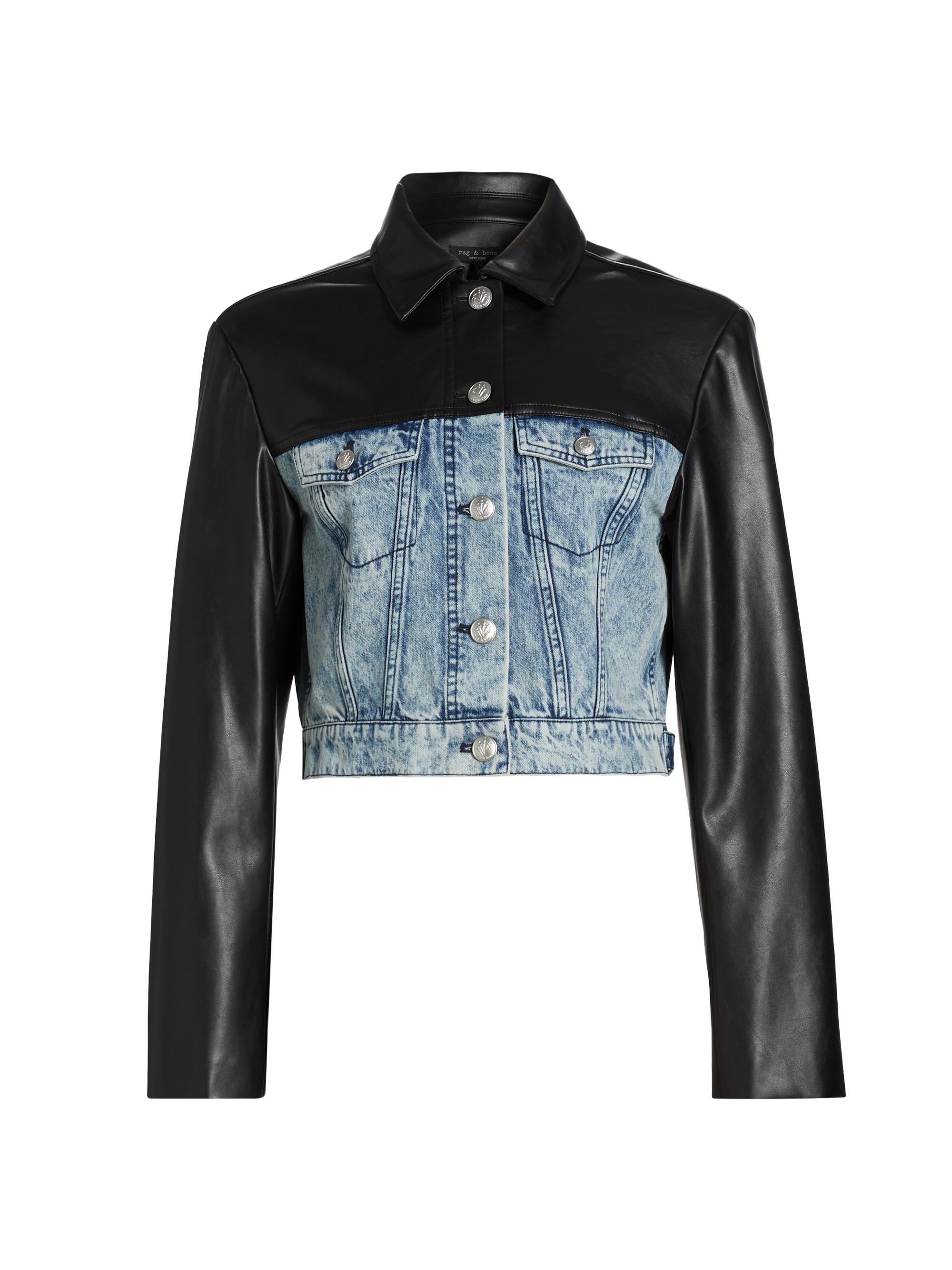rag & bone Women's Alexa Denim & Faux Leather Crop Jacket - Lefferts