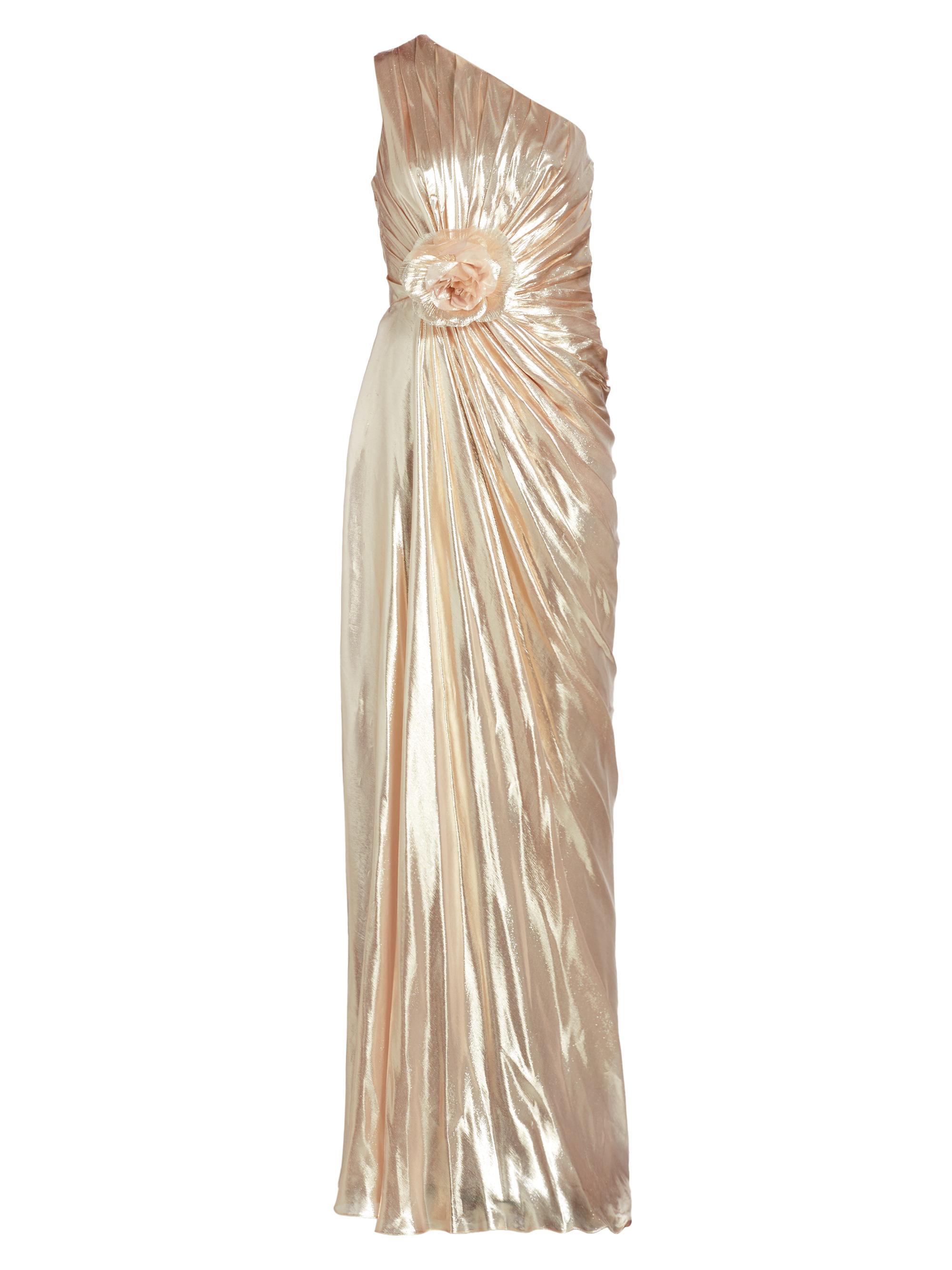 Pamella Roland Metallic Chiffon One-Shoulder Gown | Saks Fifth Avenue