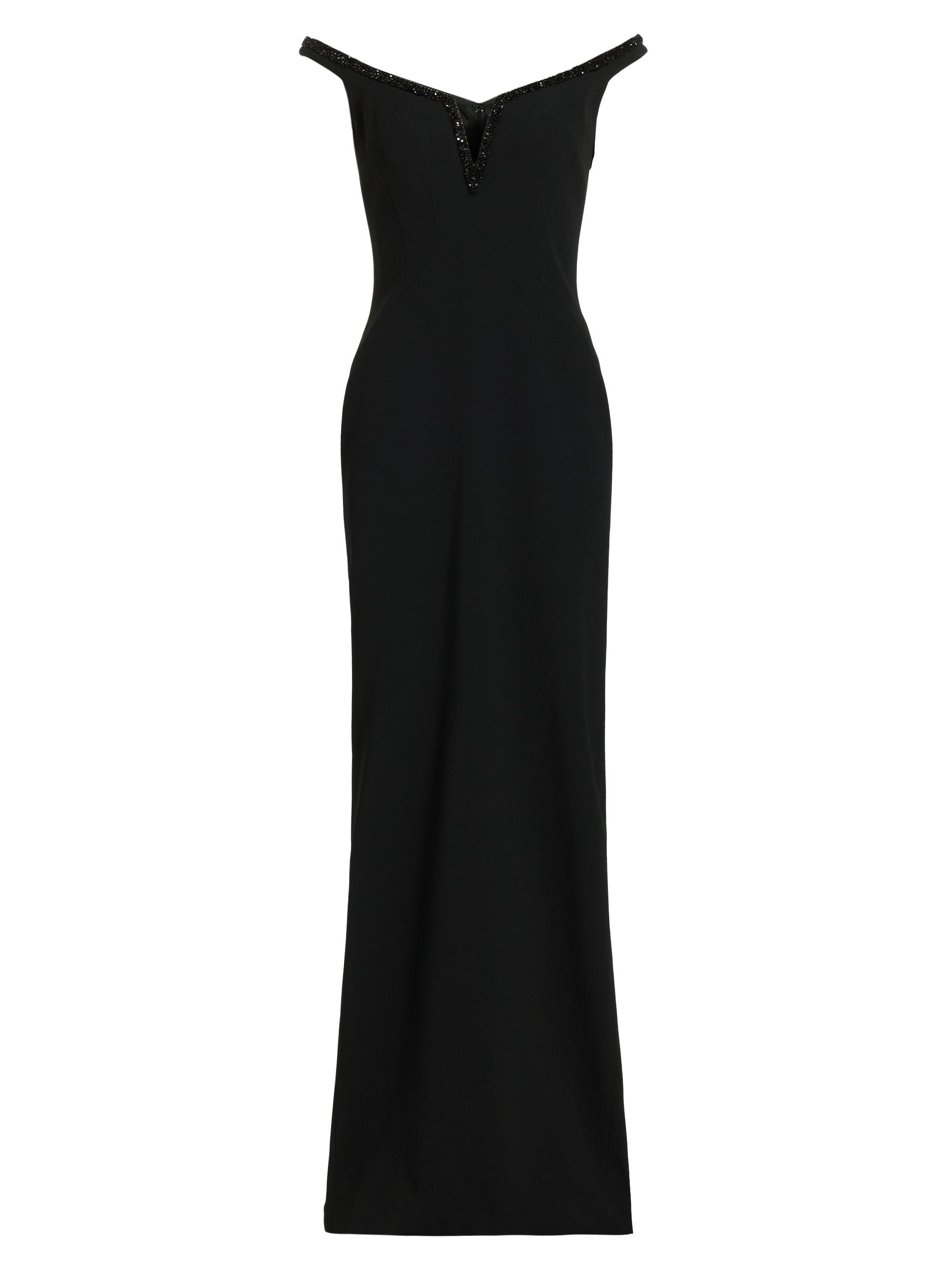 Pamella Roland Women's Sequined Split V-Neck Crêpê Gown - Black