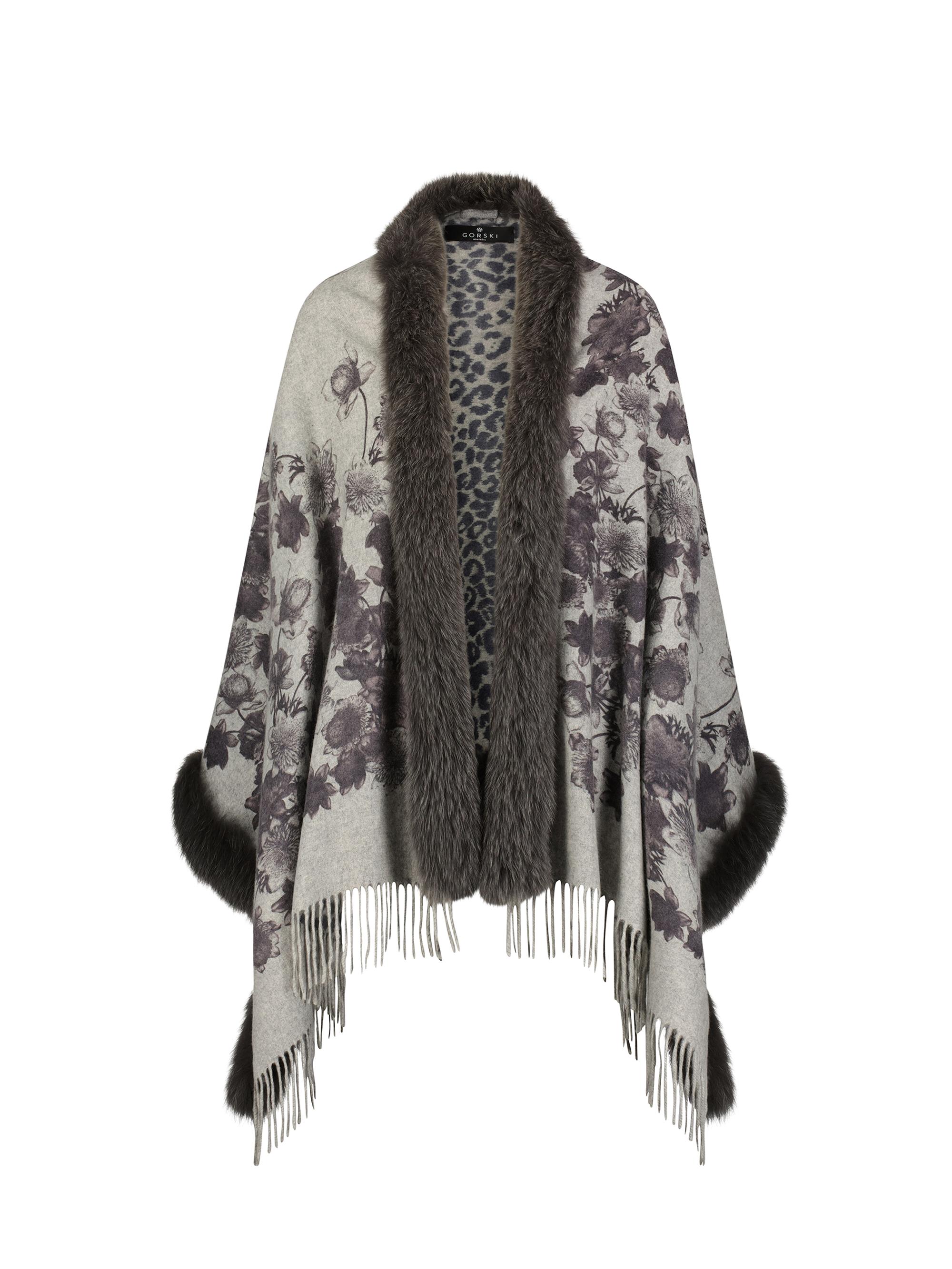 Gorski Women's Cashmere Stole with Toscana Lamb Trim - Grey