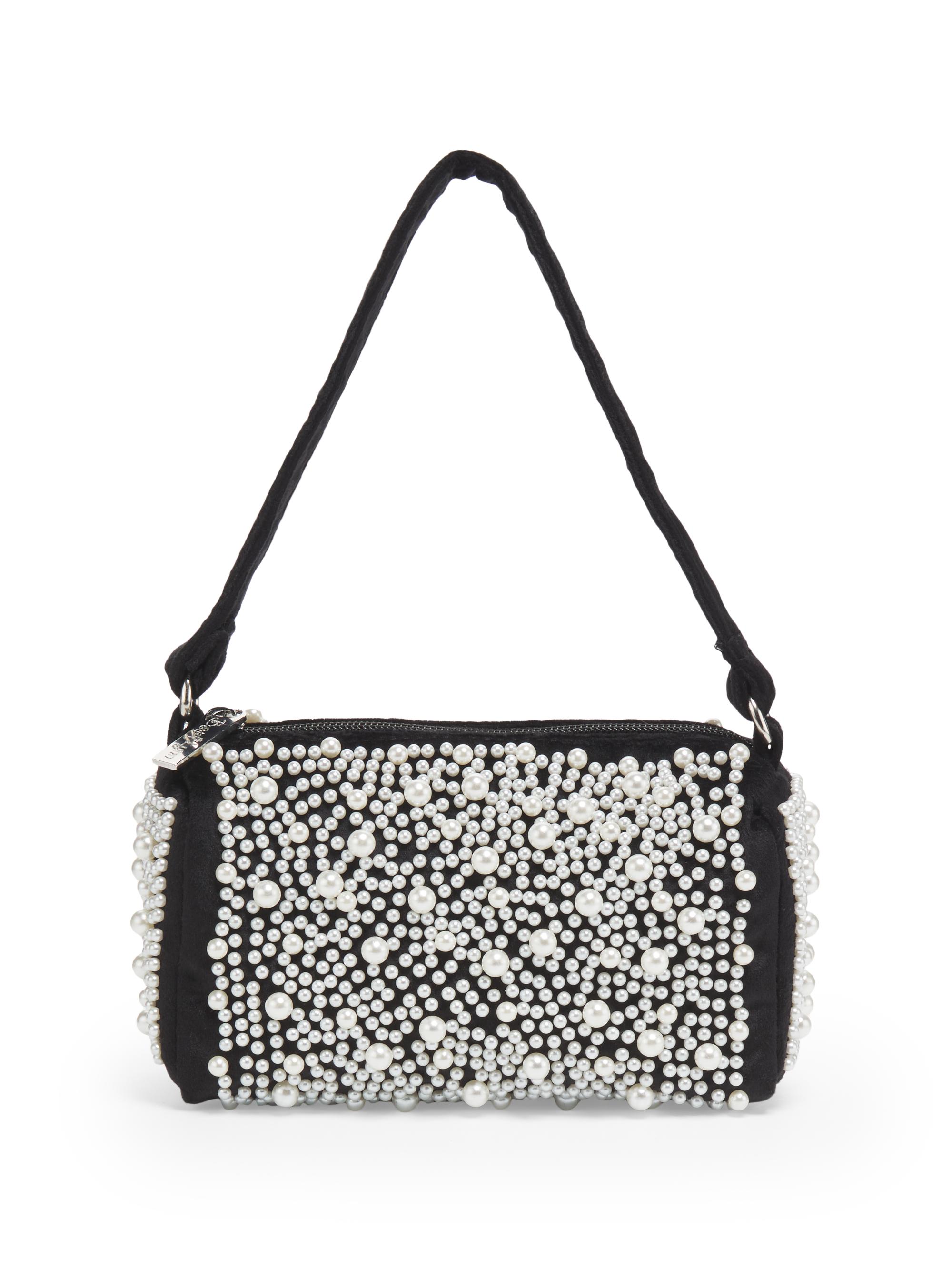 Bari Lynn Velvet & Pearl Bag - Black