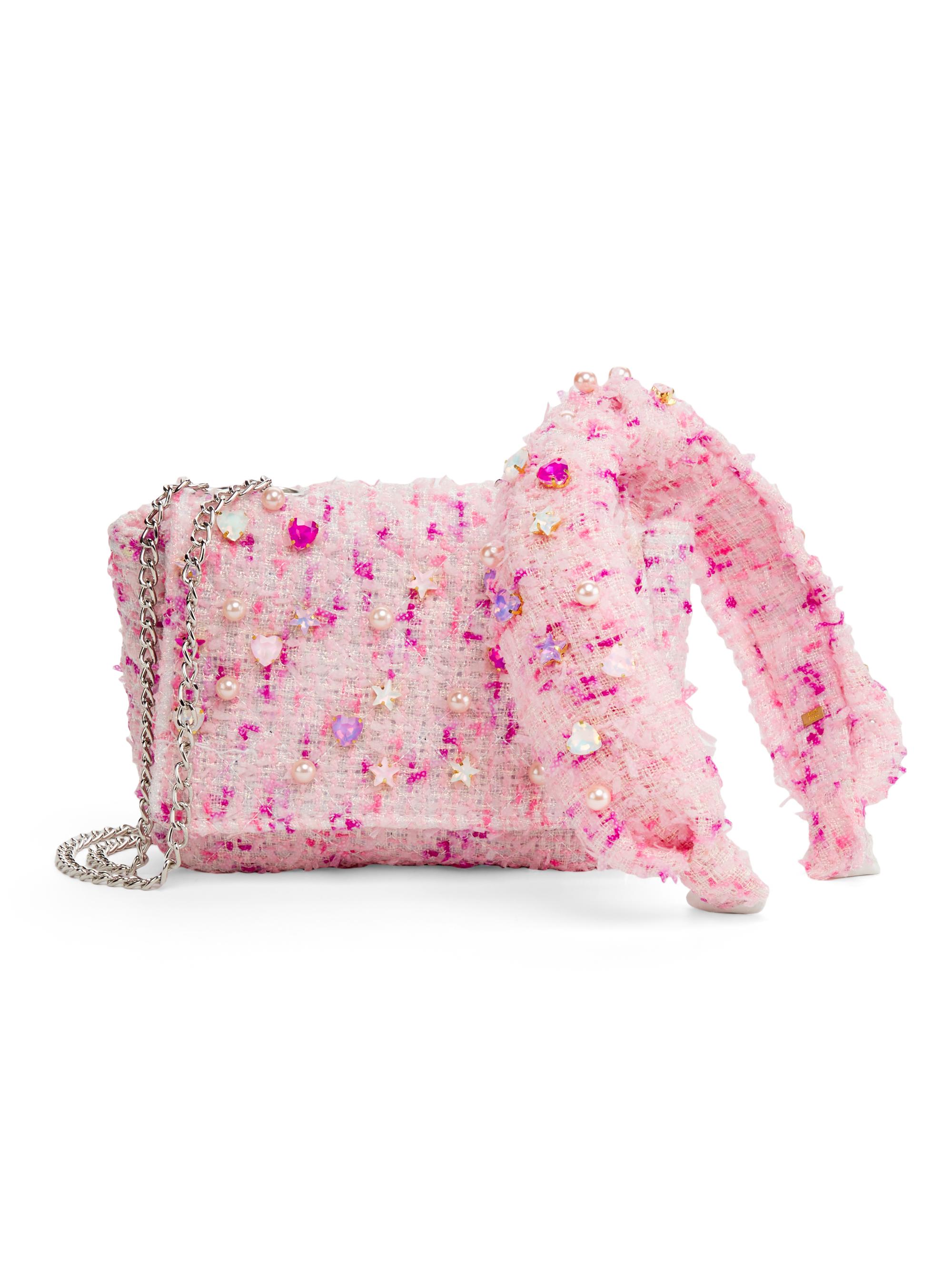 Bari Lynn Jeweled Tweed Headband & Bag Set - Pink