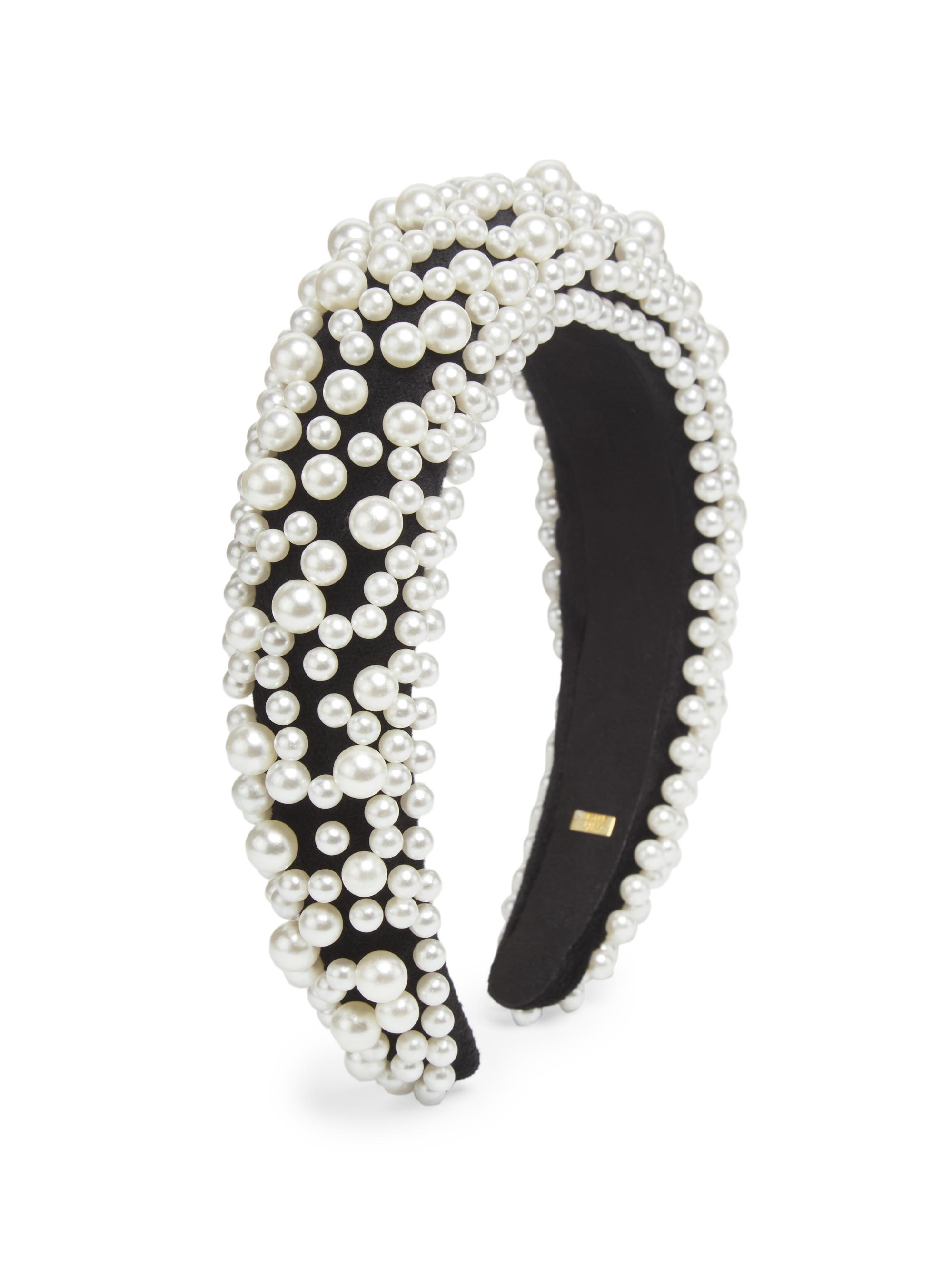 Bari Lynn Pearl Beaded Headband - Black
