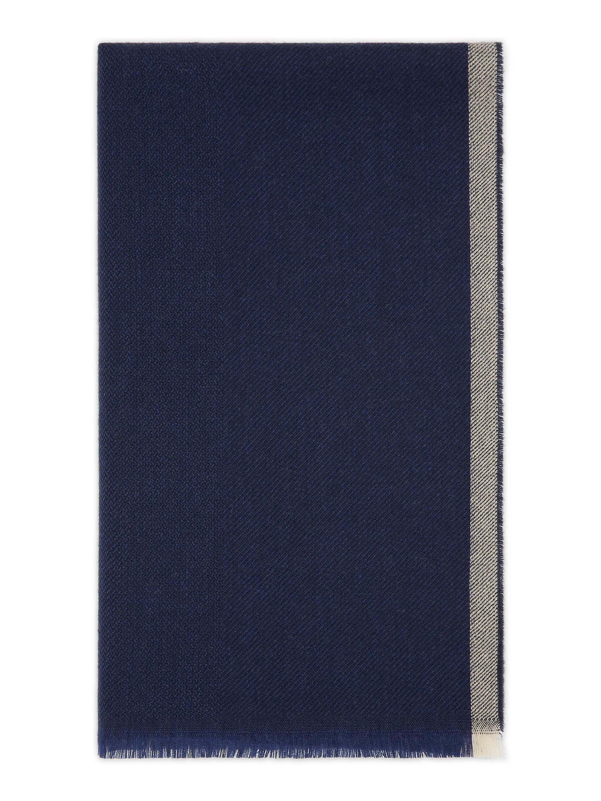 Brunello Cucinelli Men's Wool and Cashmere Diagonal Scarf with Striped Edge - Blue