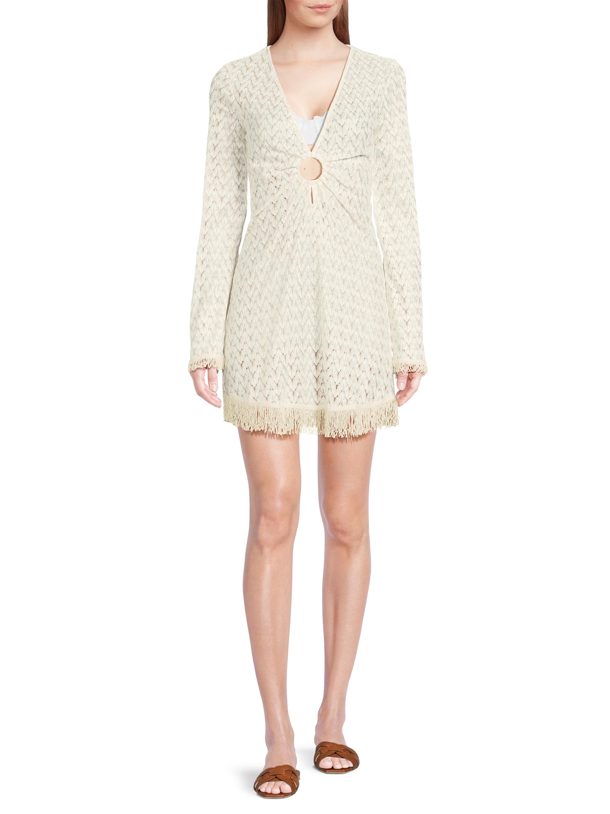 Ramy Brook Cassie Fringed Chevron Minidress - Whitegold Zig Za...