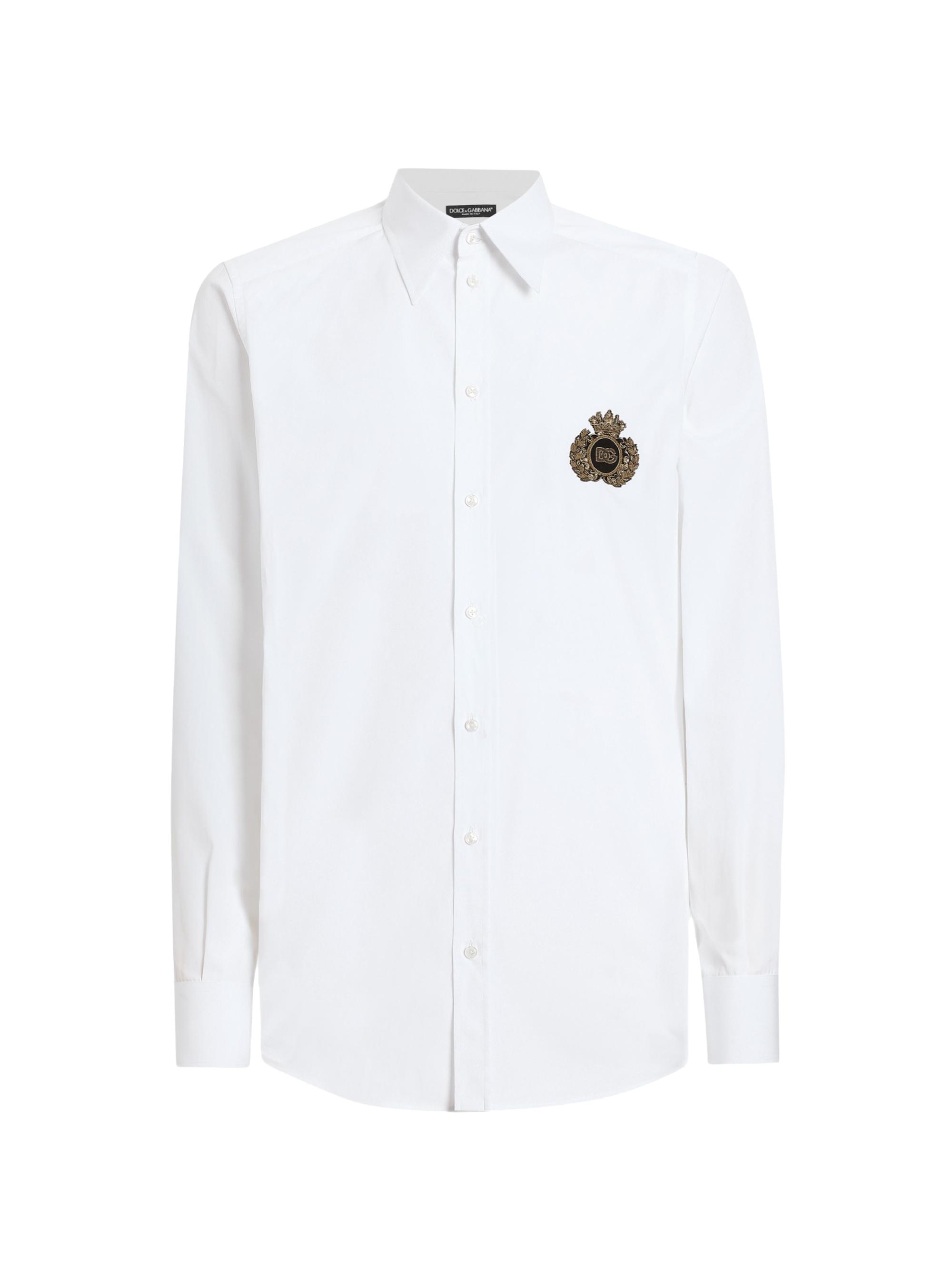 Dolce & Gabbana Men's Crest Woven Cotton Shirt - Optical White