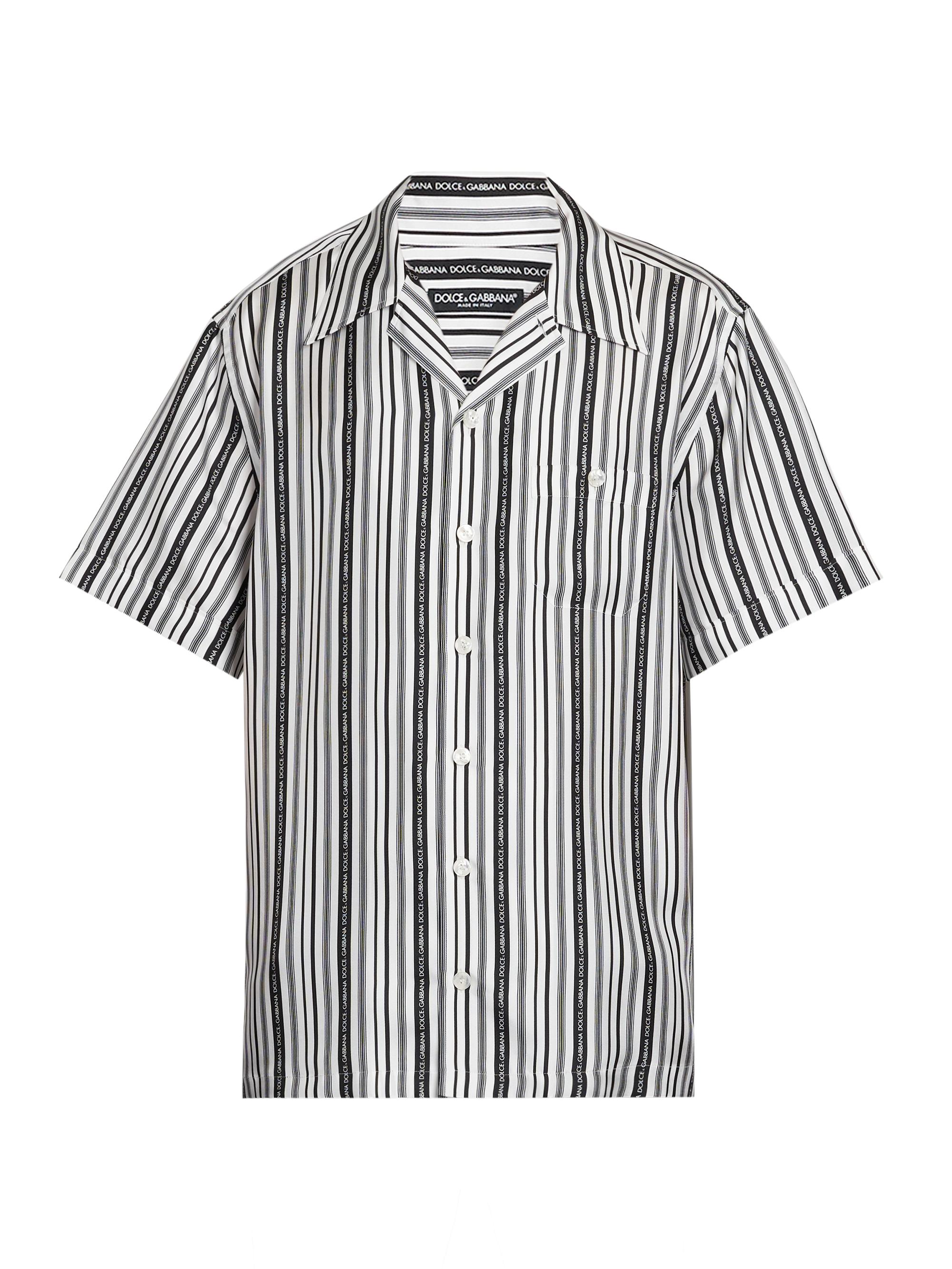 Dolce & Gabbana Men's Logo Striped Silk Twill Shirt - Bianco