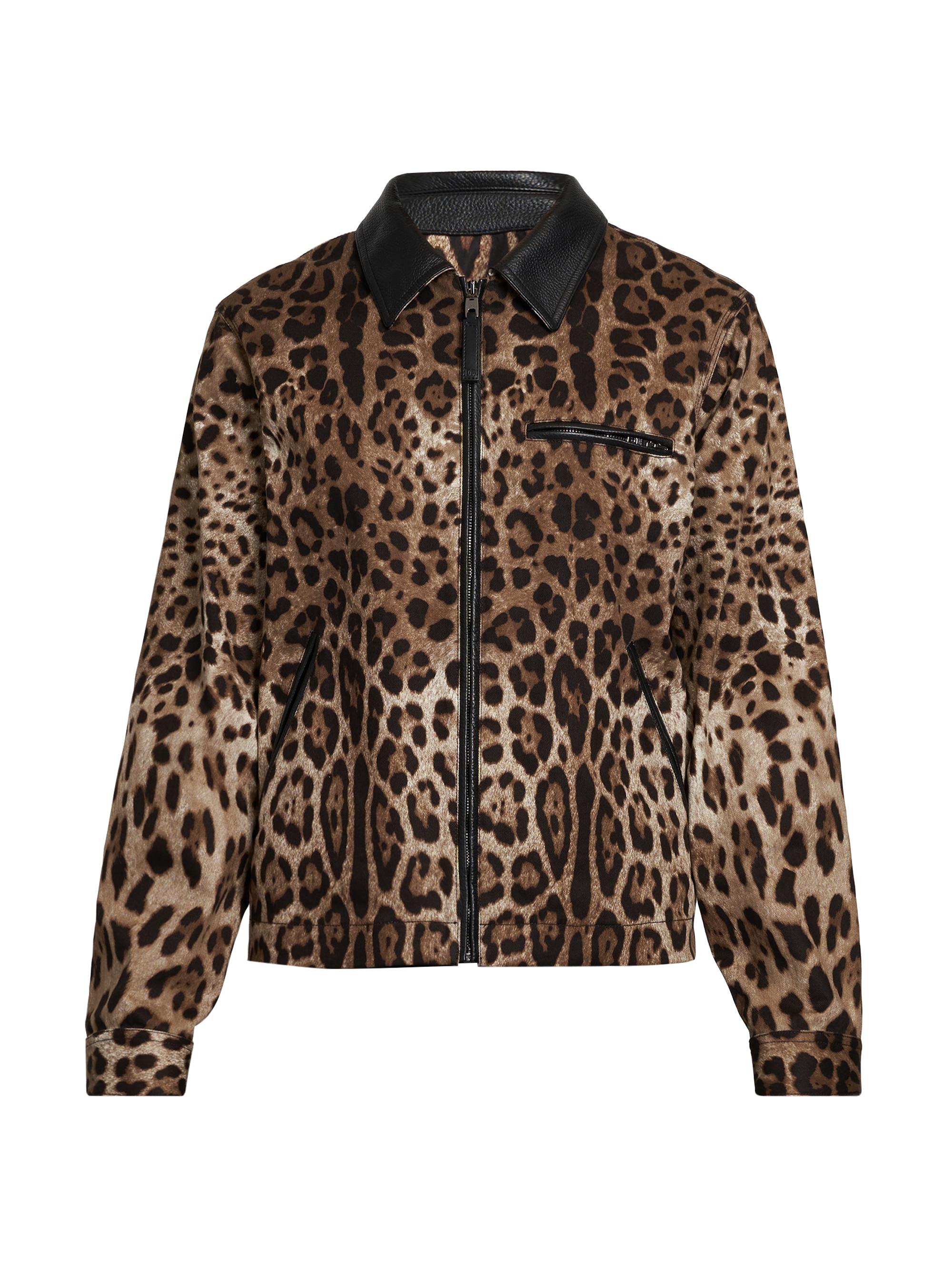 Dolce & Gabbana Men's Leather-Trimmed Leopard-Printed Jacket - Leopard