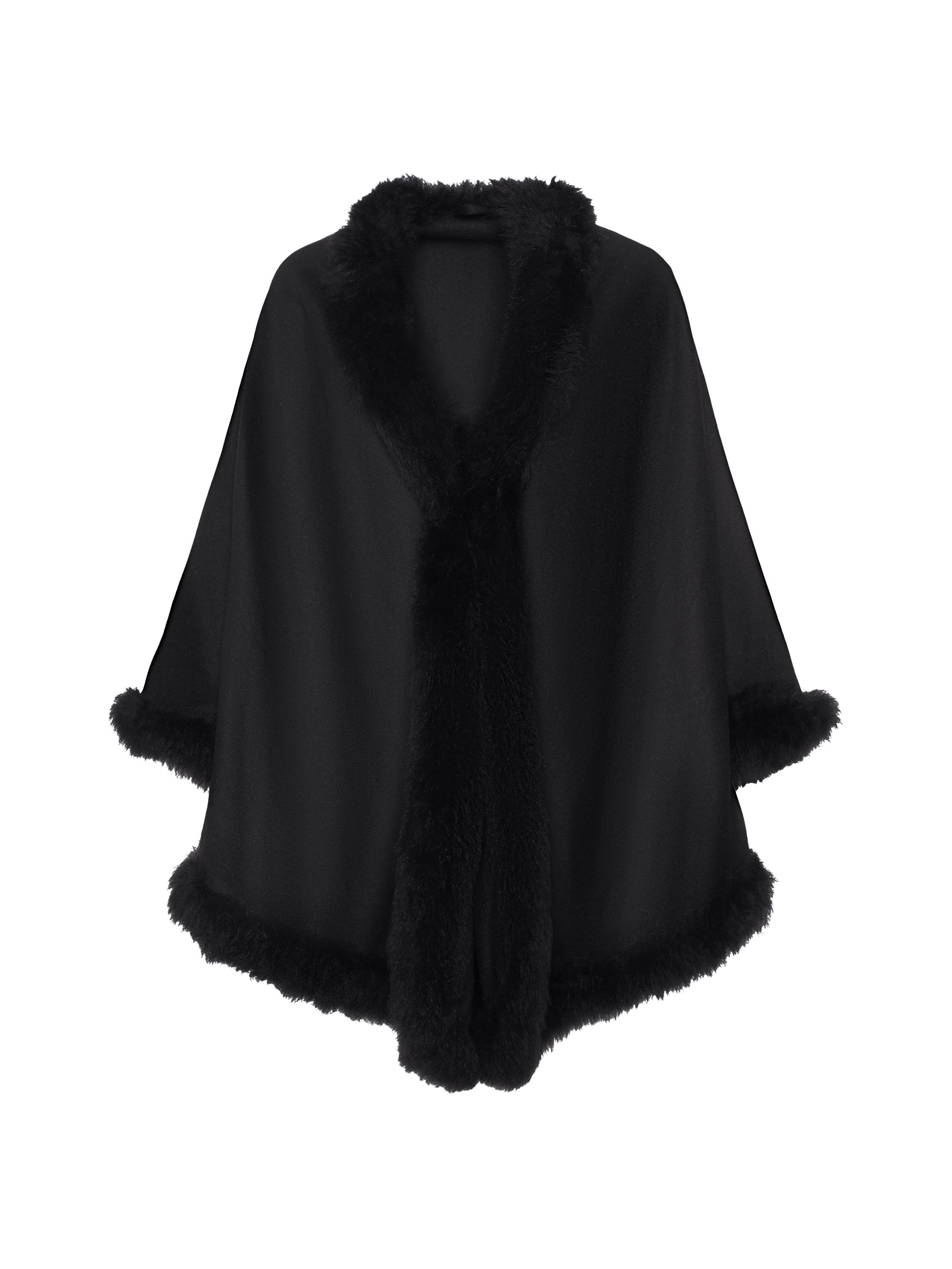 Gorski Women's Cashmere and Wool Cape with Lamb Trim - Black