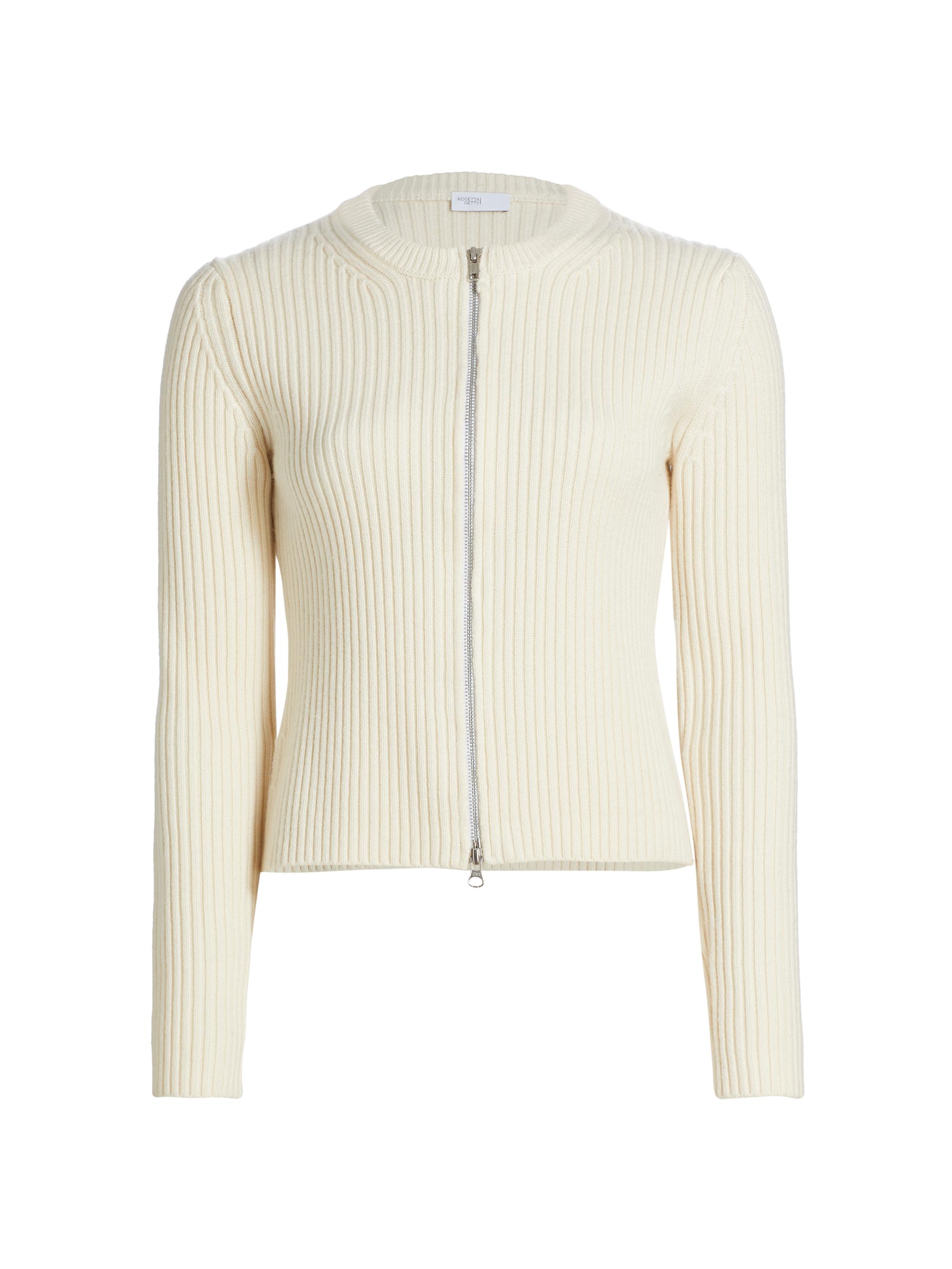 Rosetta Getty Women's Ribbed Wool-Cashmere Zip-Up Cardigan -