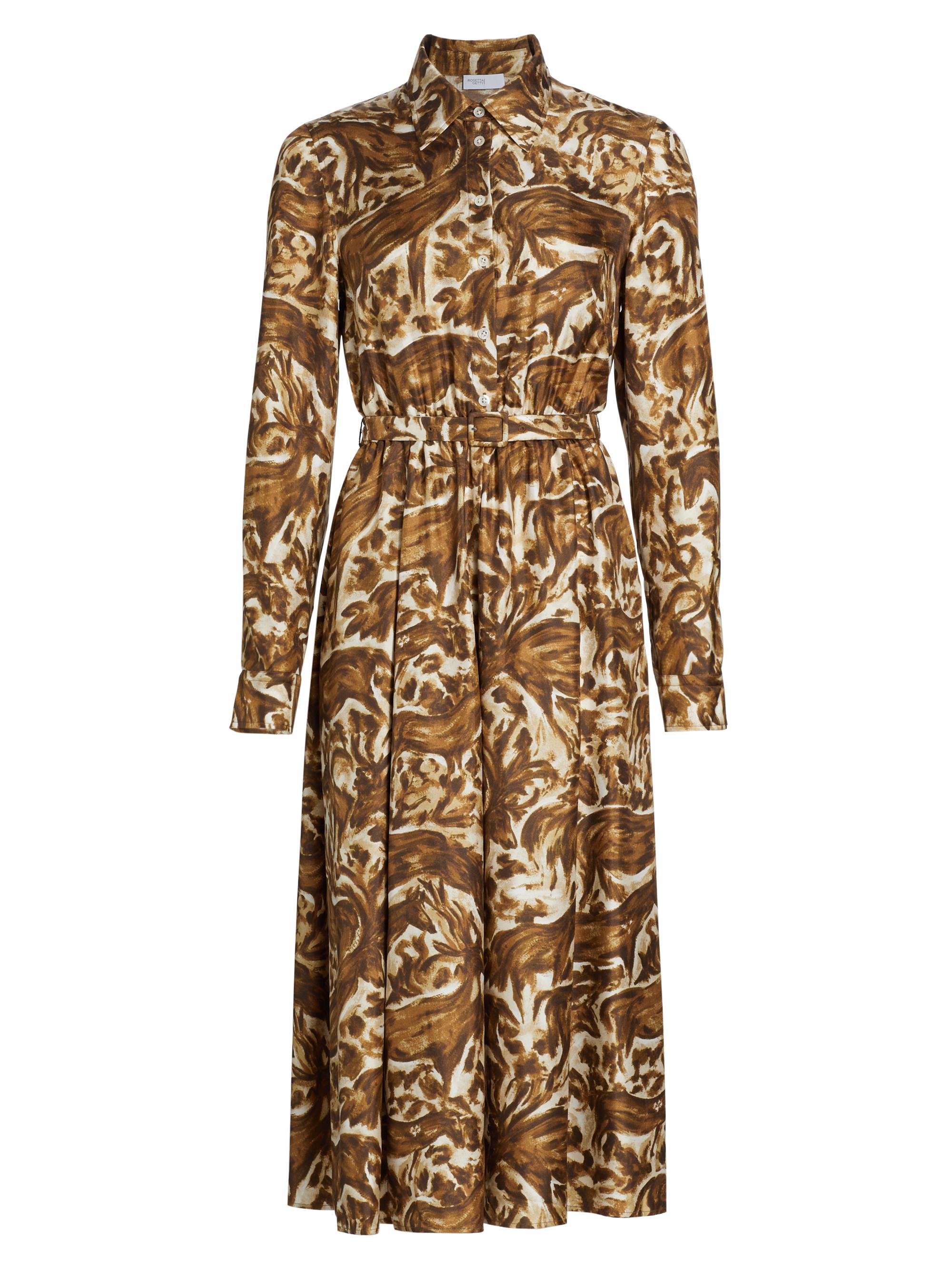 Rosetta Getty Women's Printed Silk Pleated Midi-Shirtdress - Brown