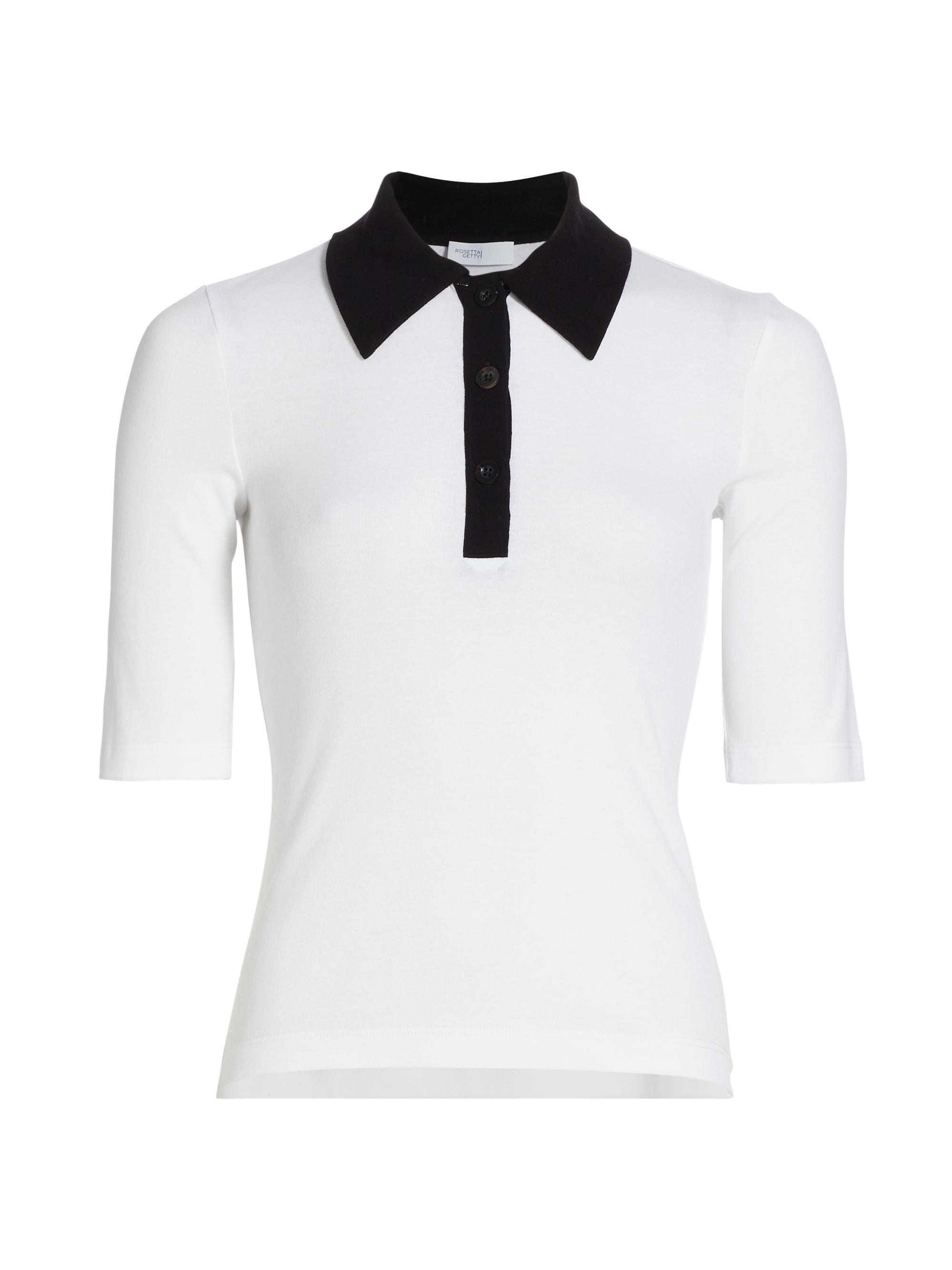 Rosetta Getty Women's Jersey Contrast Collar Polo Shirt - White Black