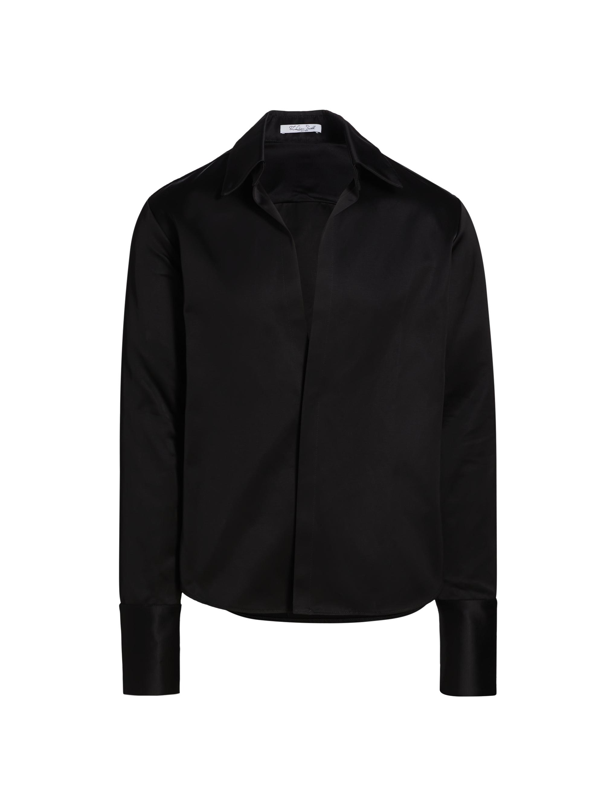 LaQuan Smith Men's Open Chest Satin Dress Shirt - Black