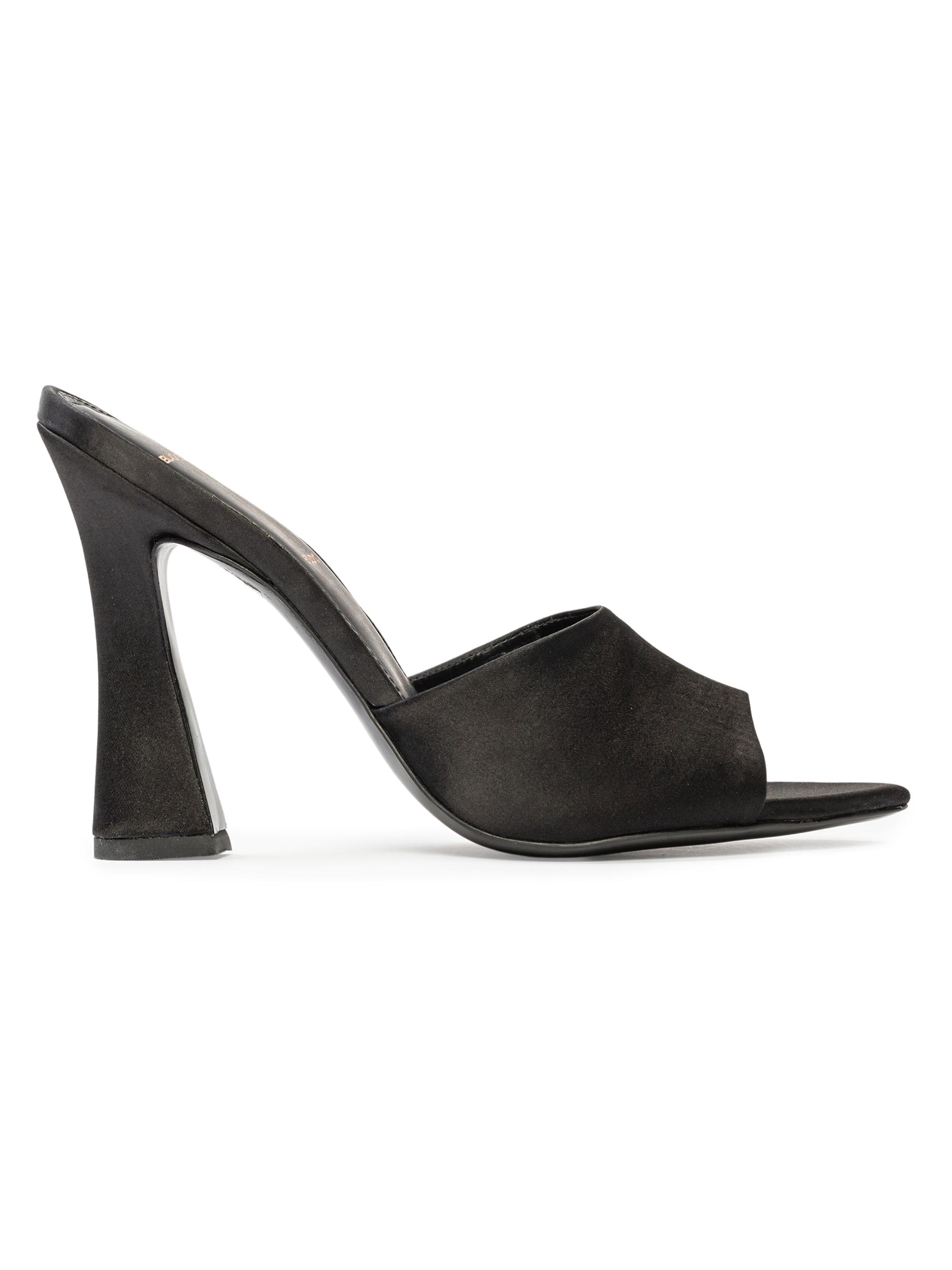 Black Suede Studio Women's Junie 100MM Satin Mules - Black Satin