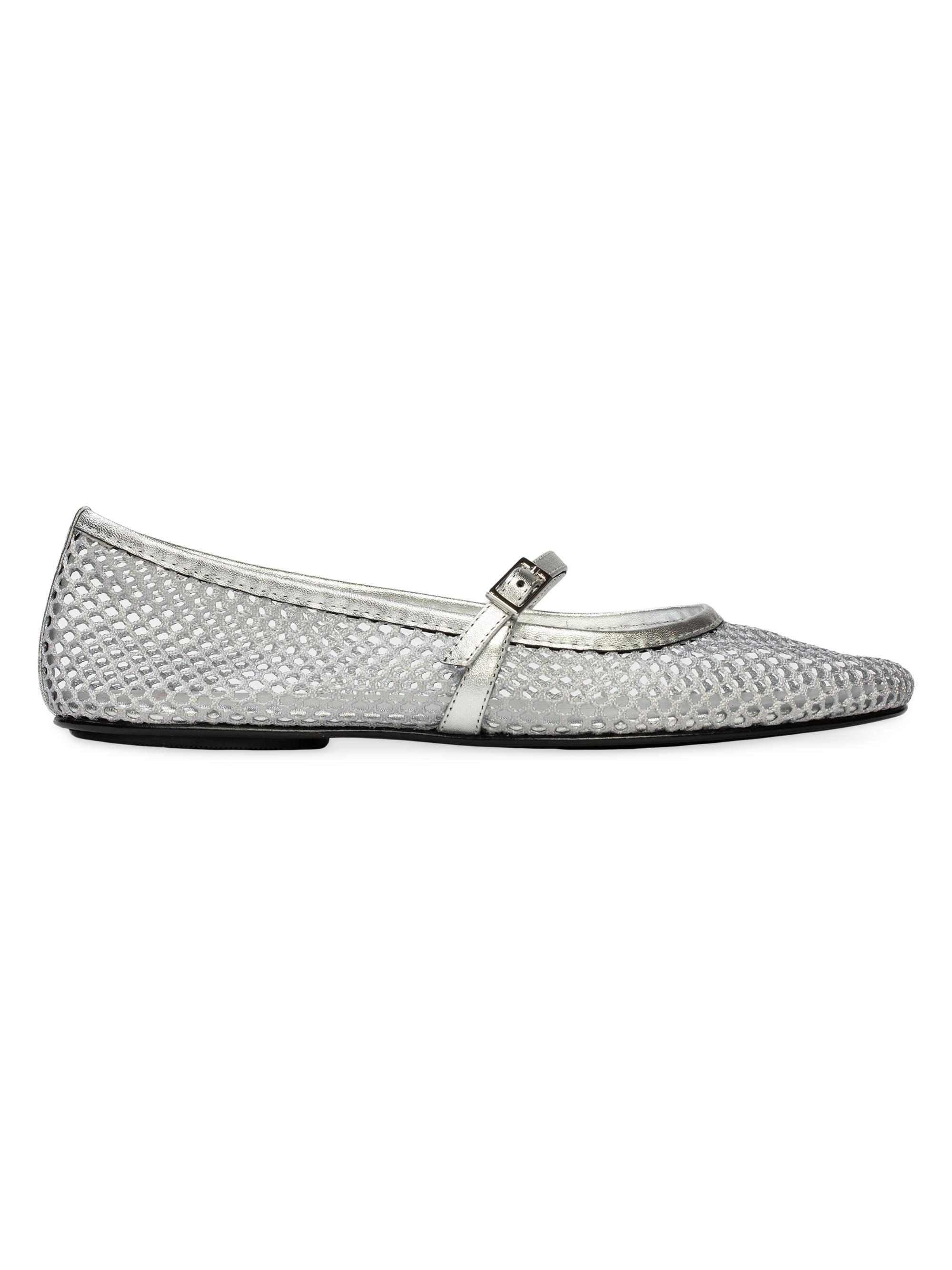 Black Suede Studio Women's Mika Mesh Ballerina Flats - Silver Mesh