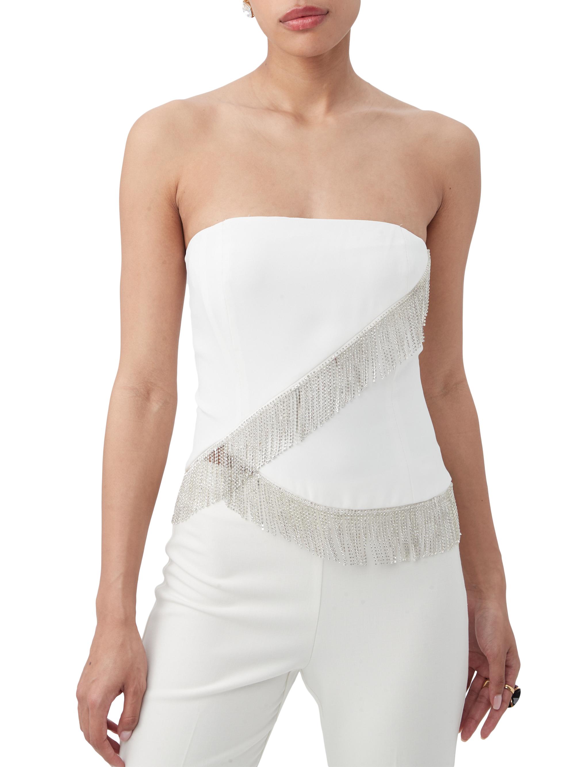 Trina Turk Women's Aeris Asymmetric Fringe Top - Winter White