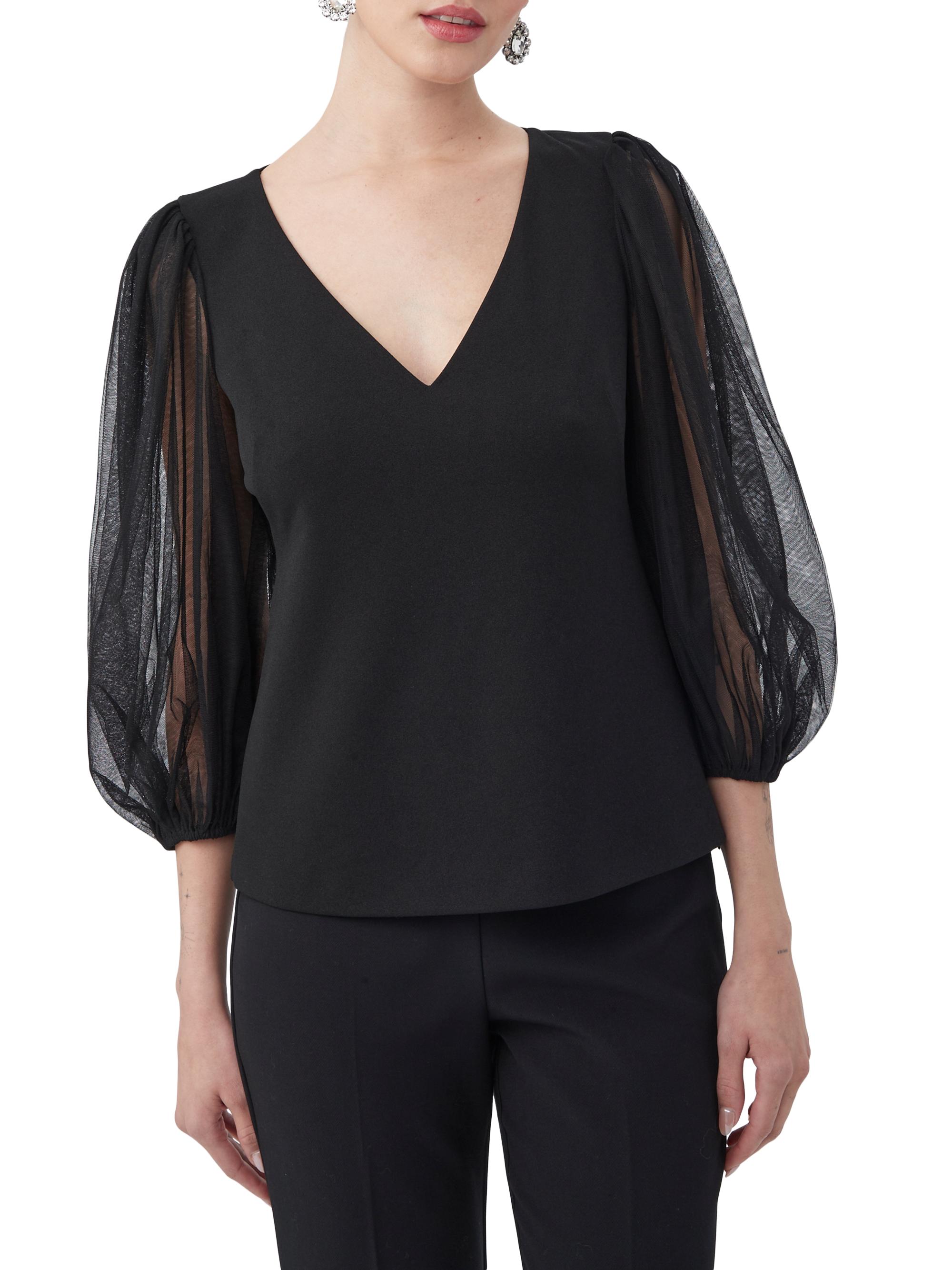 Trina Turk Women's Lilith Tulle Puff-Sleeve Top - Black