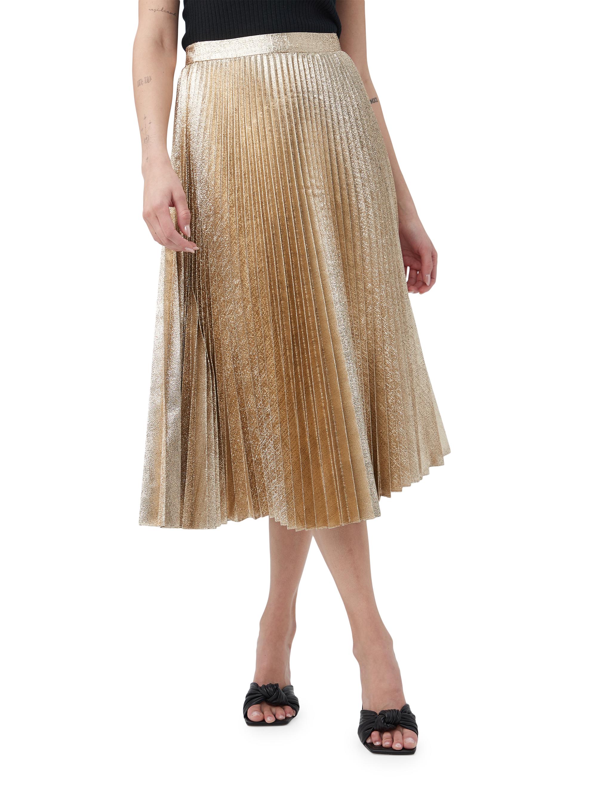 Trina Turk Women's Faye Metallic Pleated Midi-Skirt - Gold