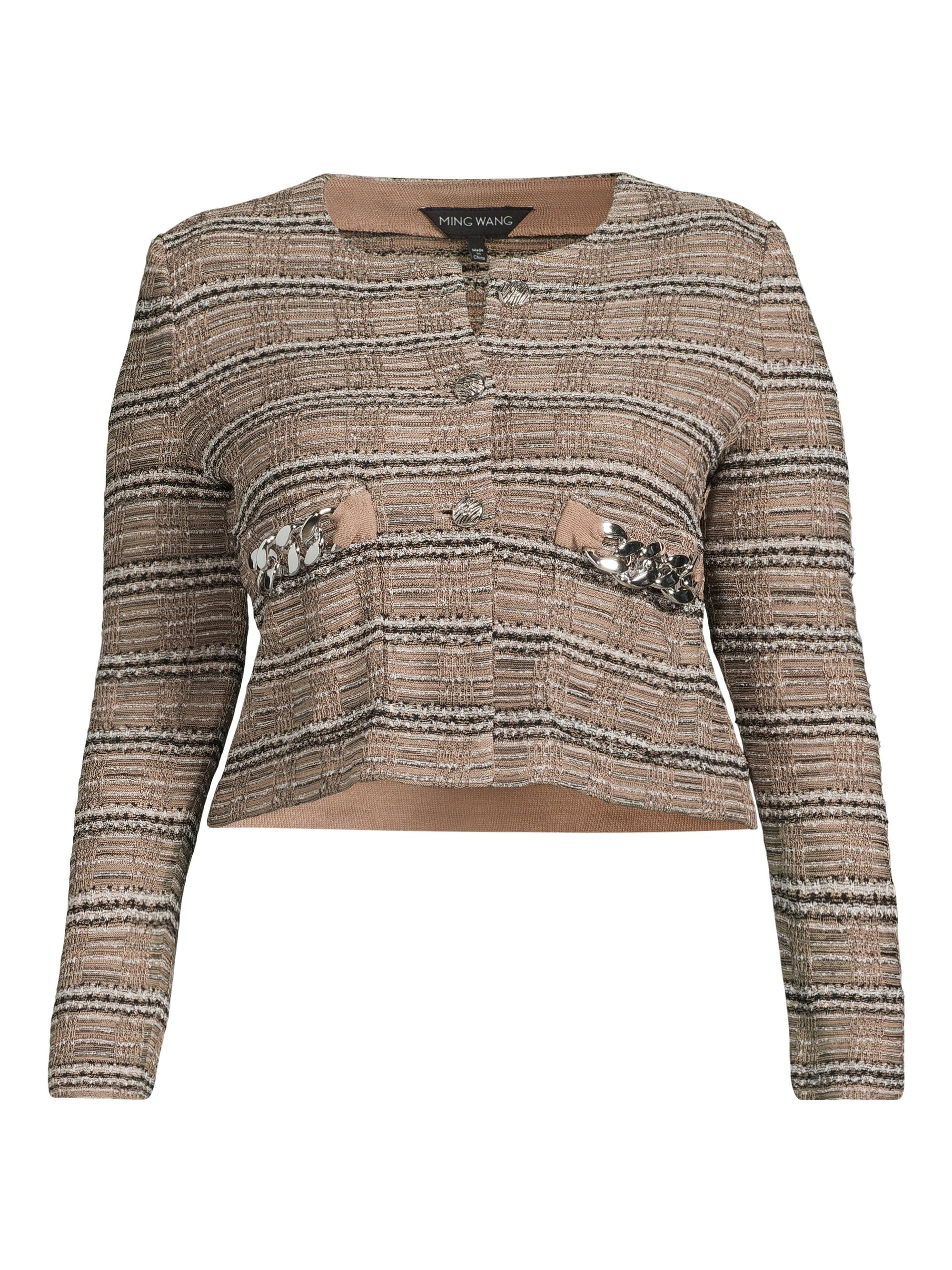 Ming Wang Women's Plus Tweed Heritage Crop Jacket - Java Black