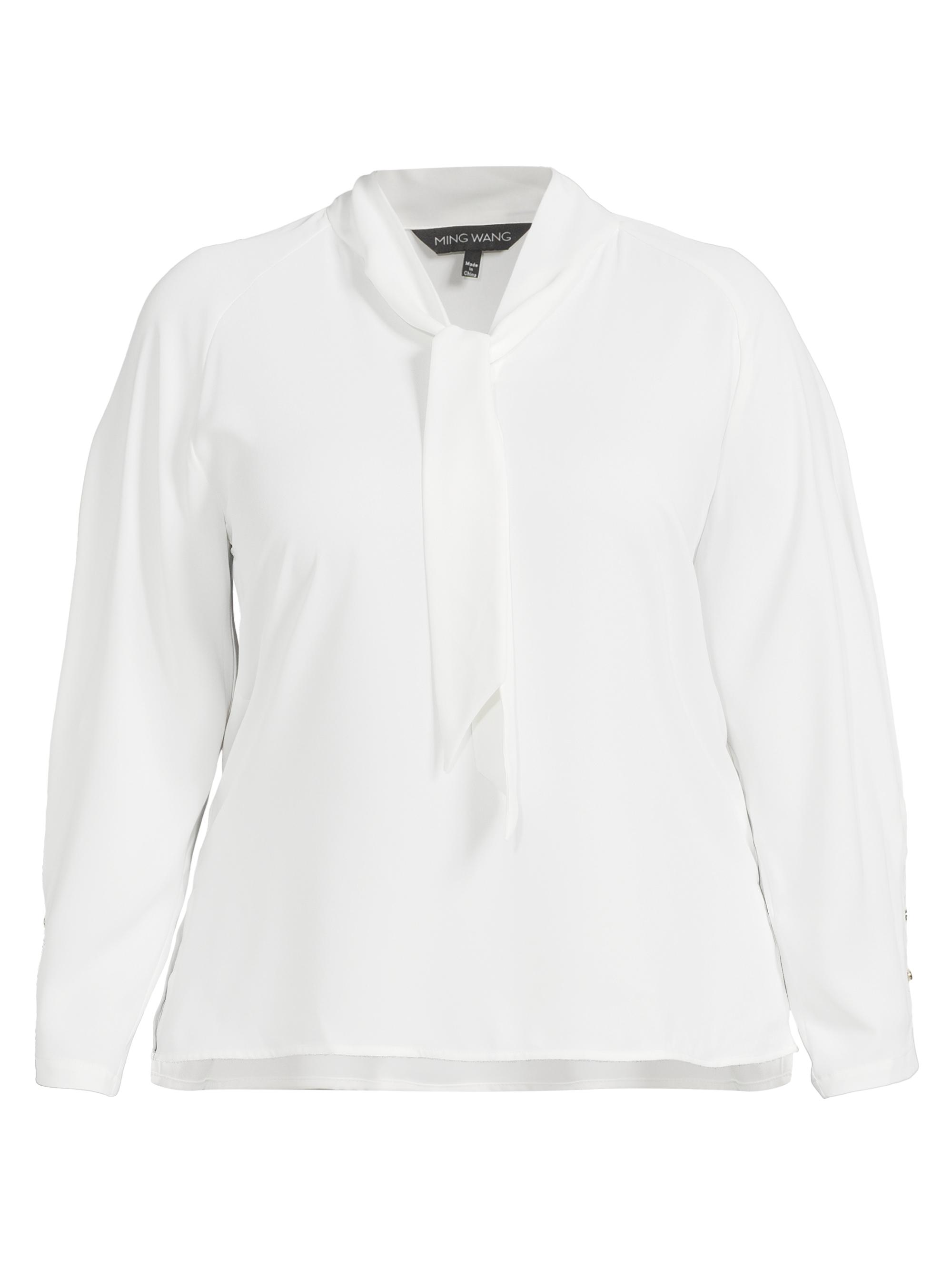 Ming Wang Women's Plus Crêpe-De-Chine Tieneck Blouse - White