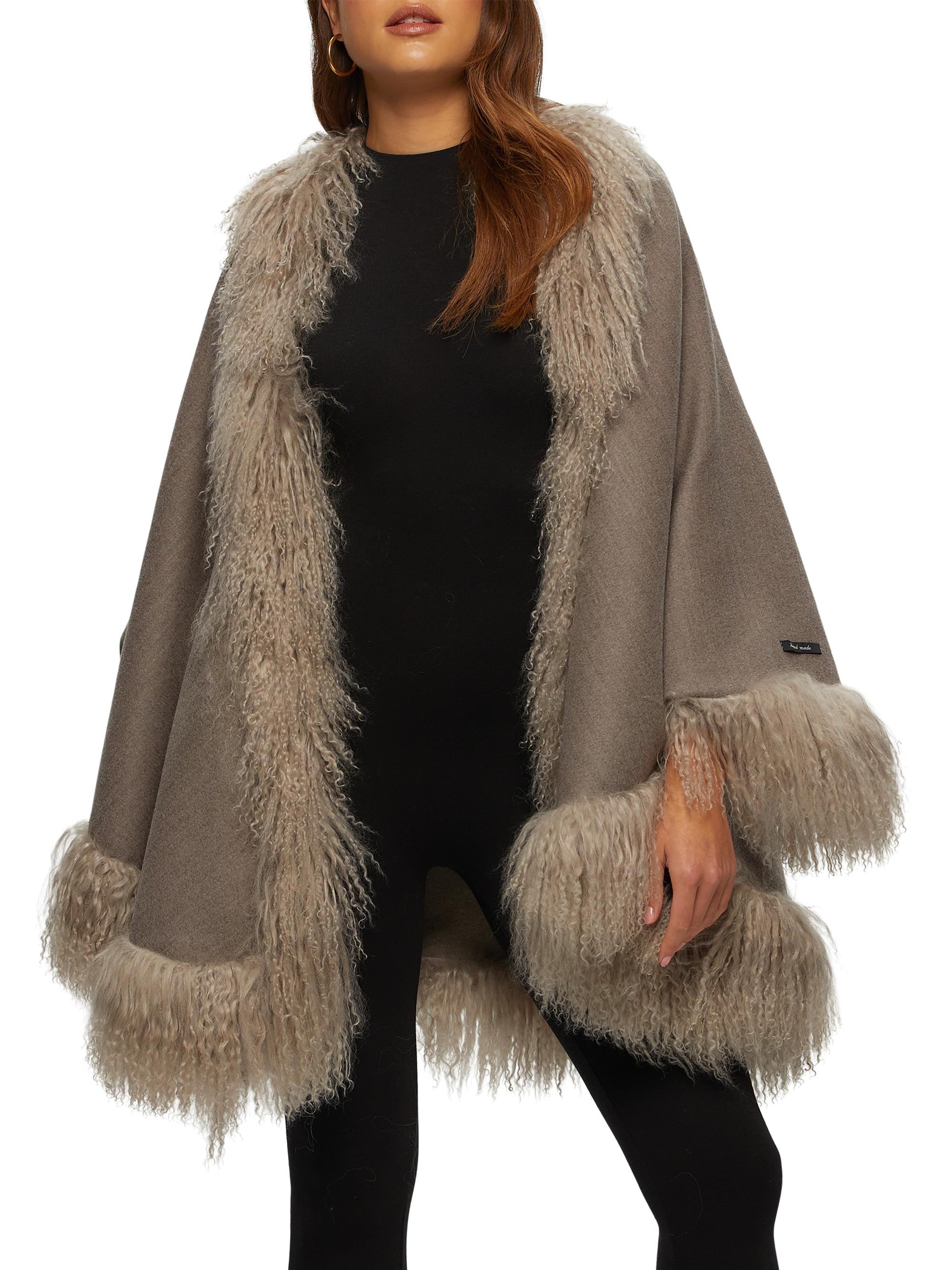 Gorski Loro Piana Cashmere & Wool Cape with Mongolian Lamb Trim