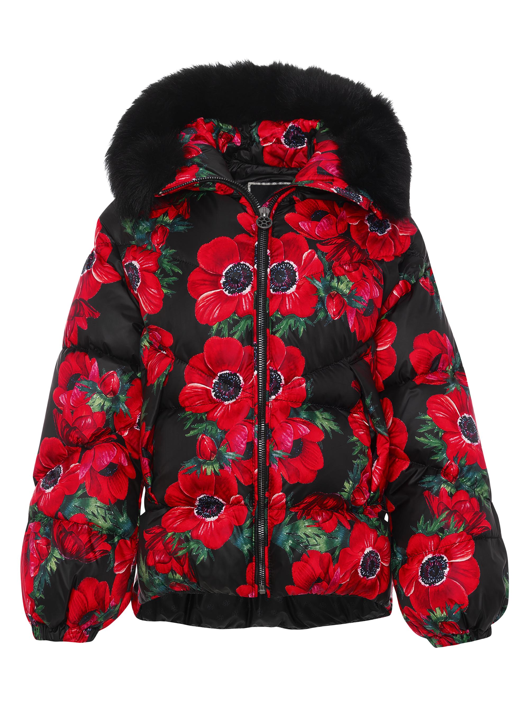 Gorski Women's Apres-Ski Jacket with Detachable Toscana Shearling Lamb Hood Trim - Black Poppy