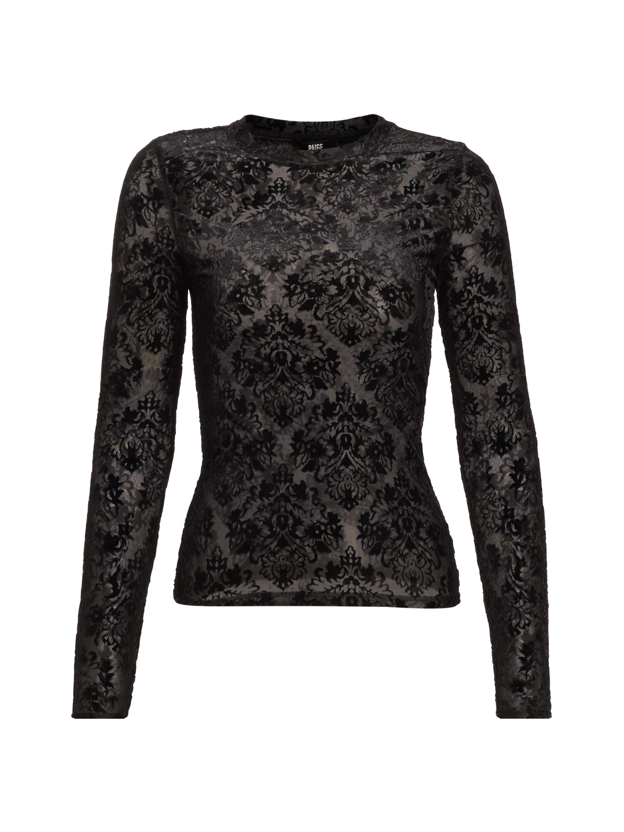 Paige Women's Chelle Velvet Burnout Jacquard Long-Sleeve Top - Black