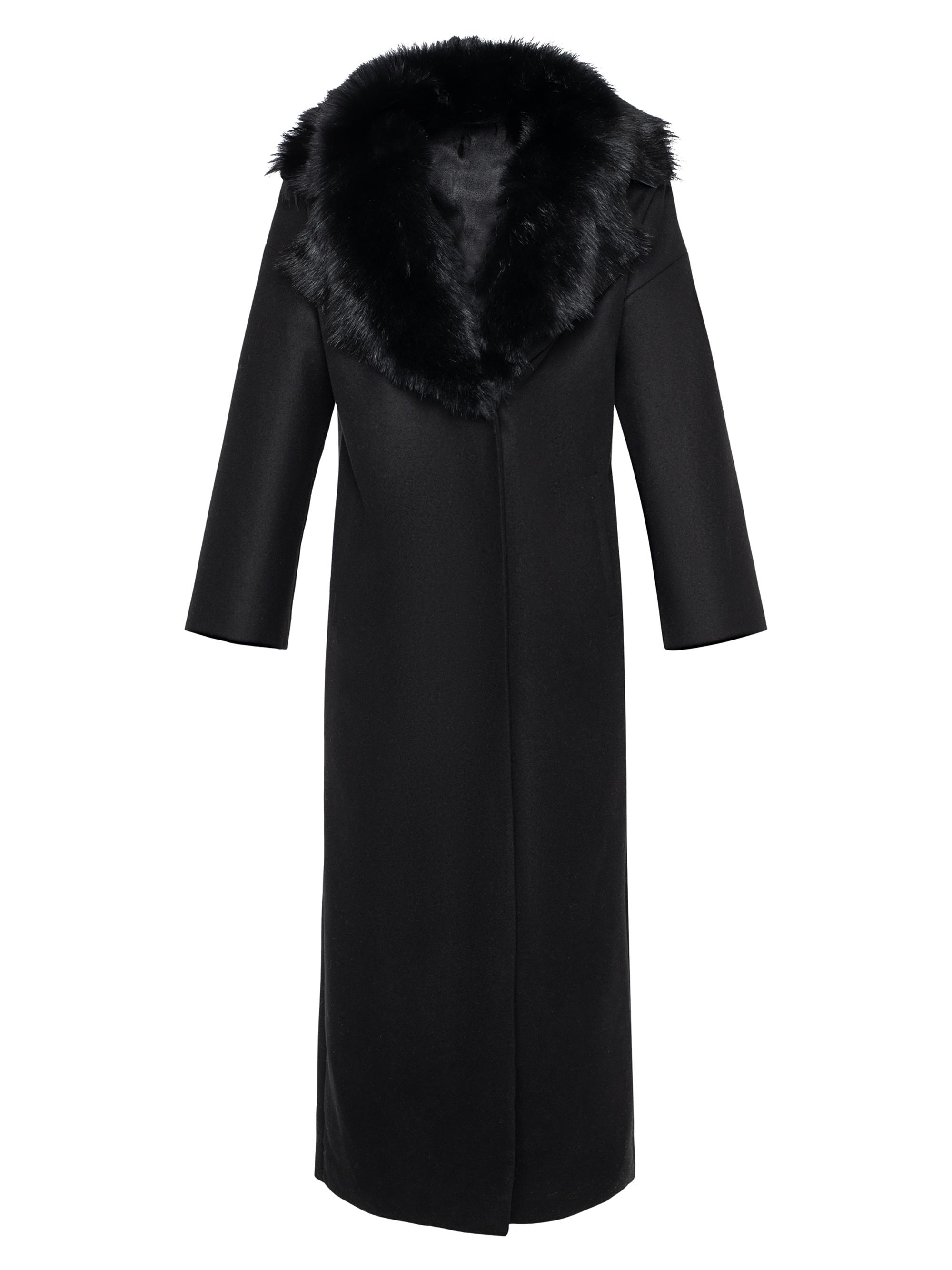 Gorski Women's Fabric Coat with Detachable Merino Shearling Lamb Collar - Black