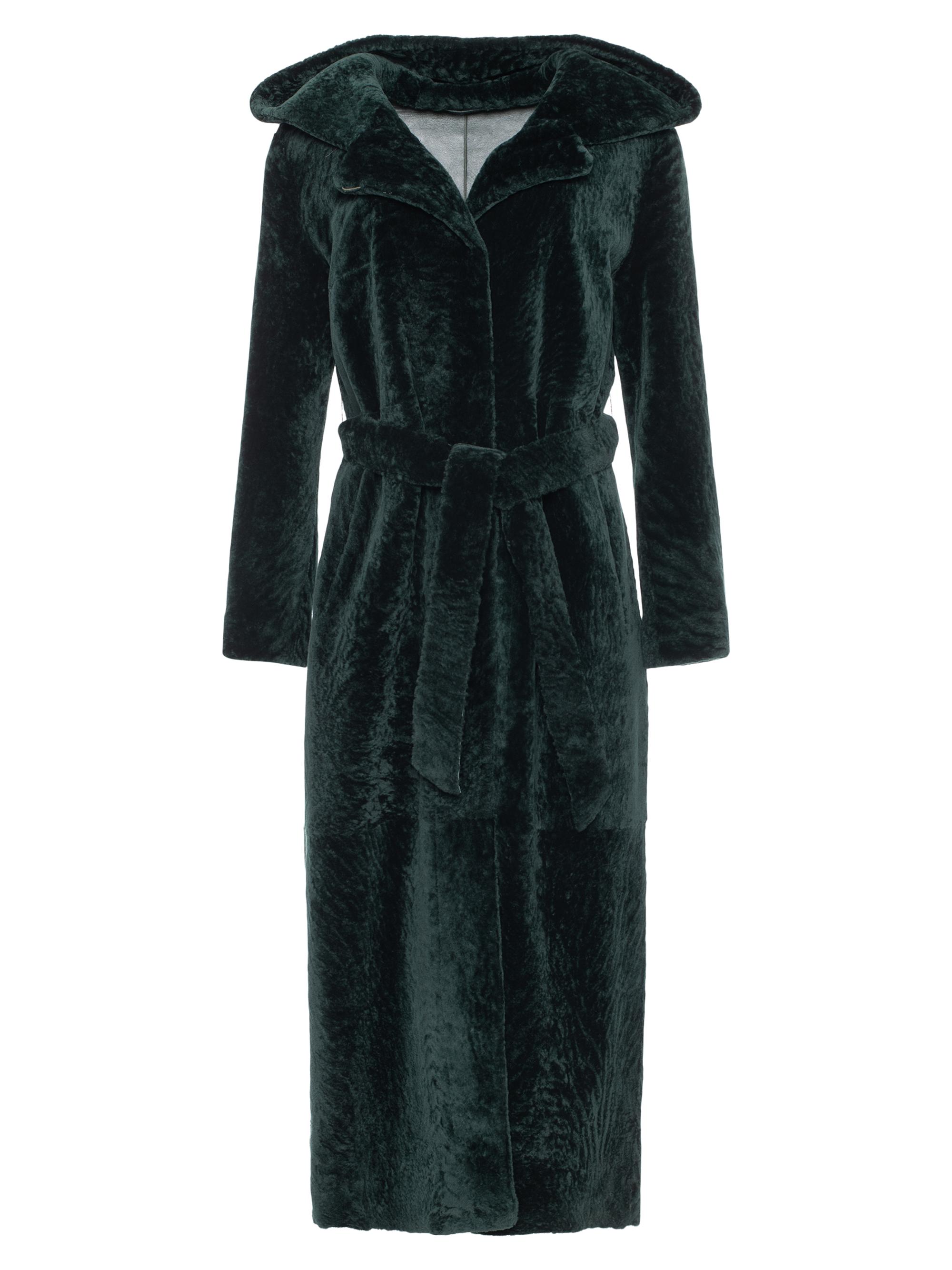 Gorski Women's Select Shearling Lamb Coat with Hood - Emerald