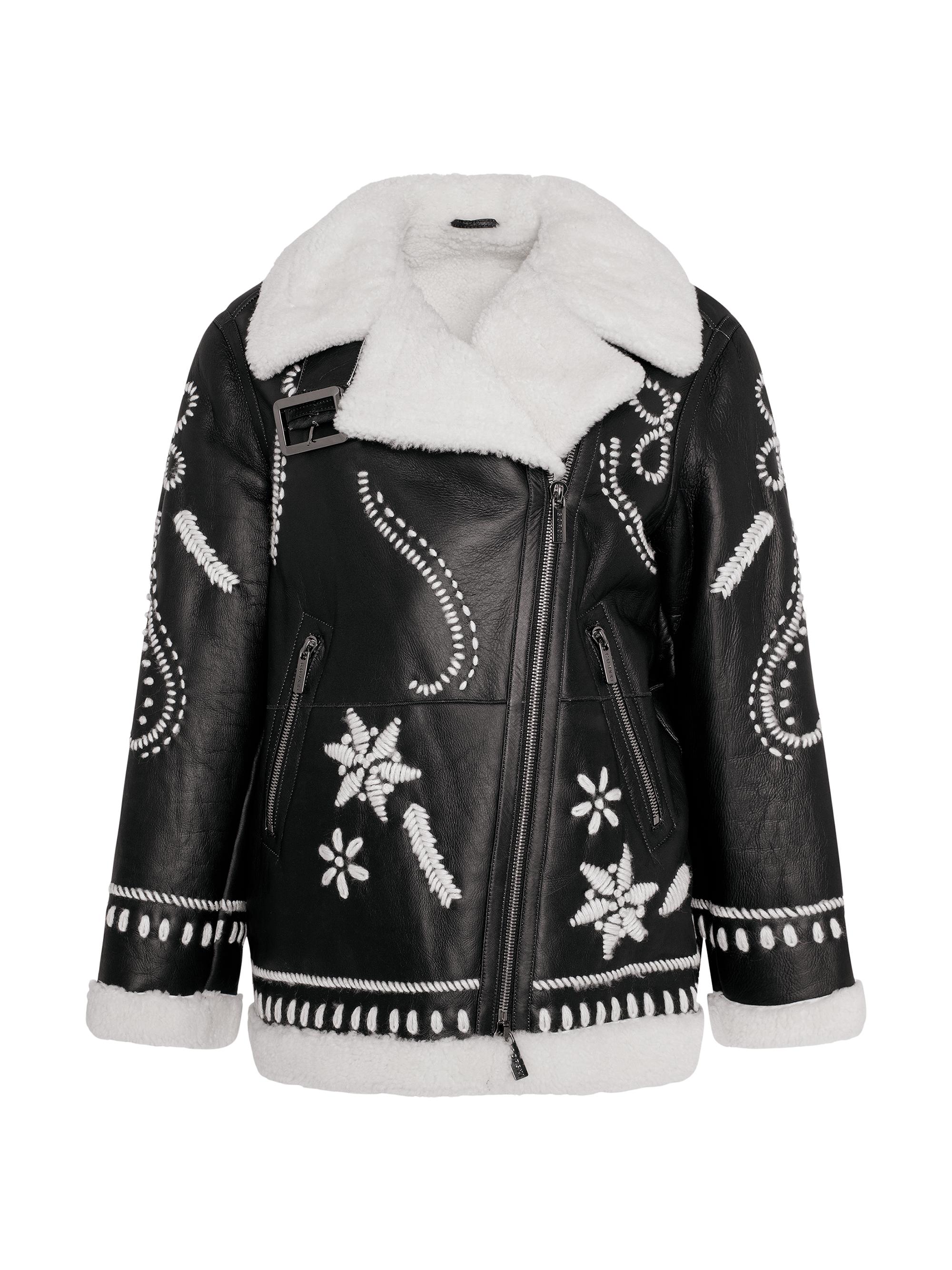Gorski Select Shearling Lamb Zip Jacket with Wool Embroidery