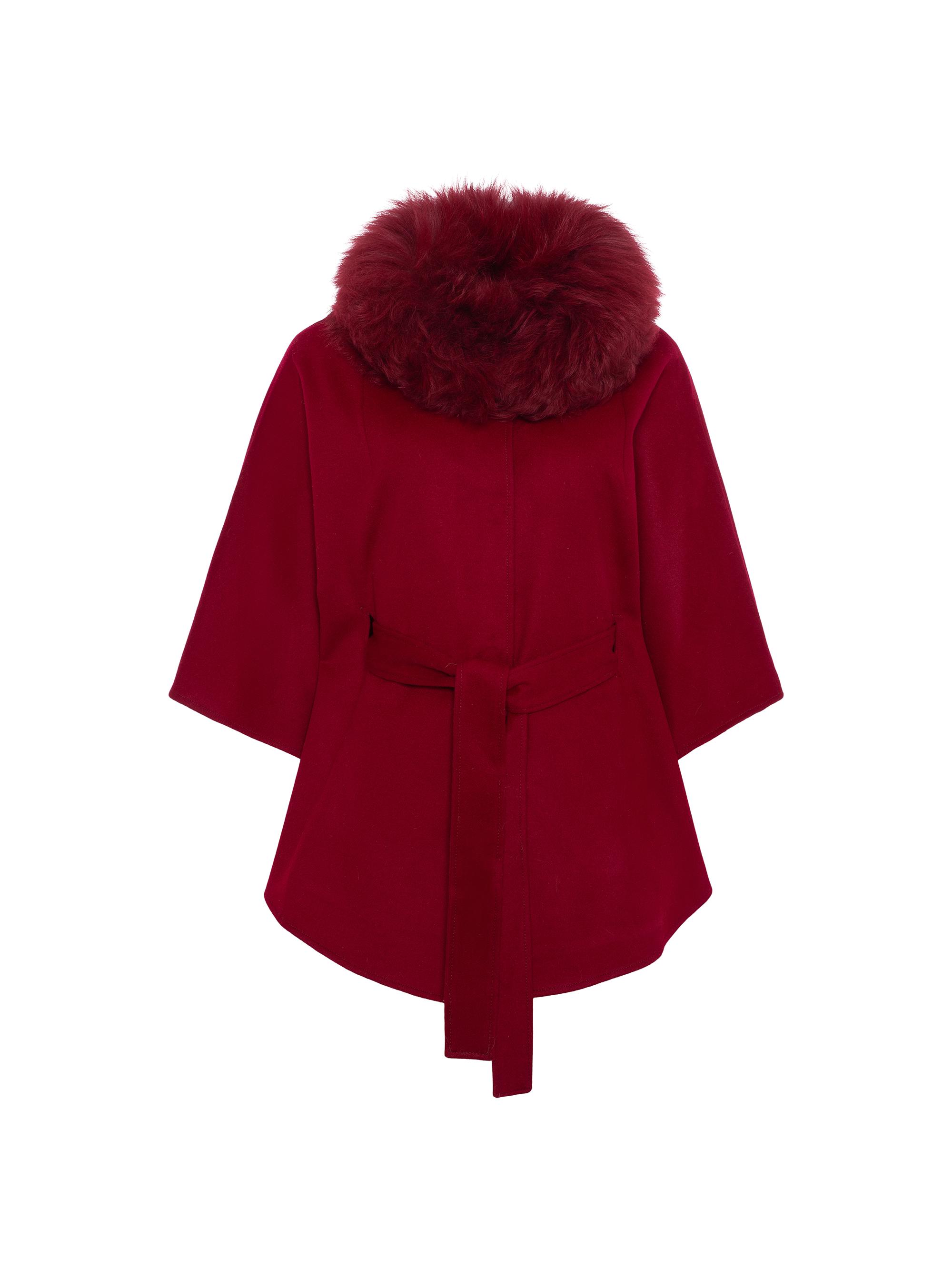 Gorski Women's Select Wool Belted Cape with Select Lamb Collar - Wine