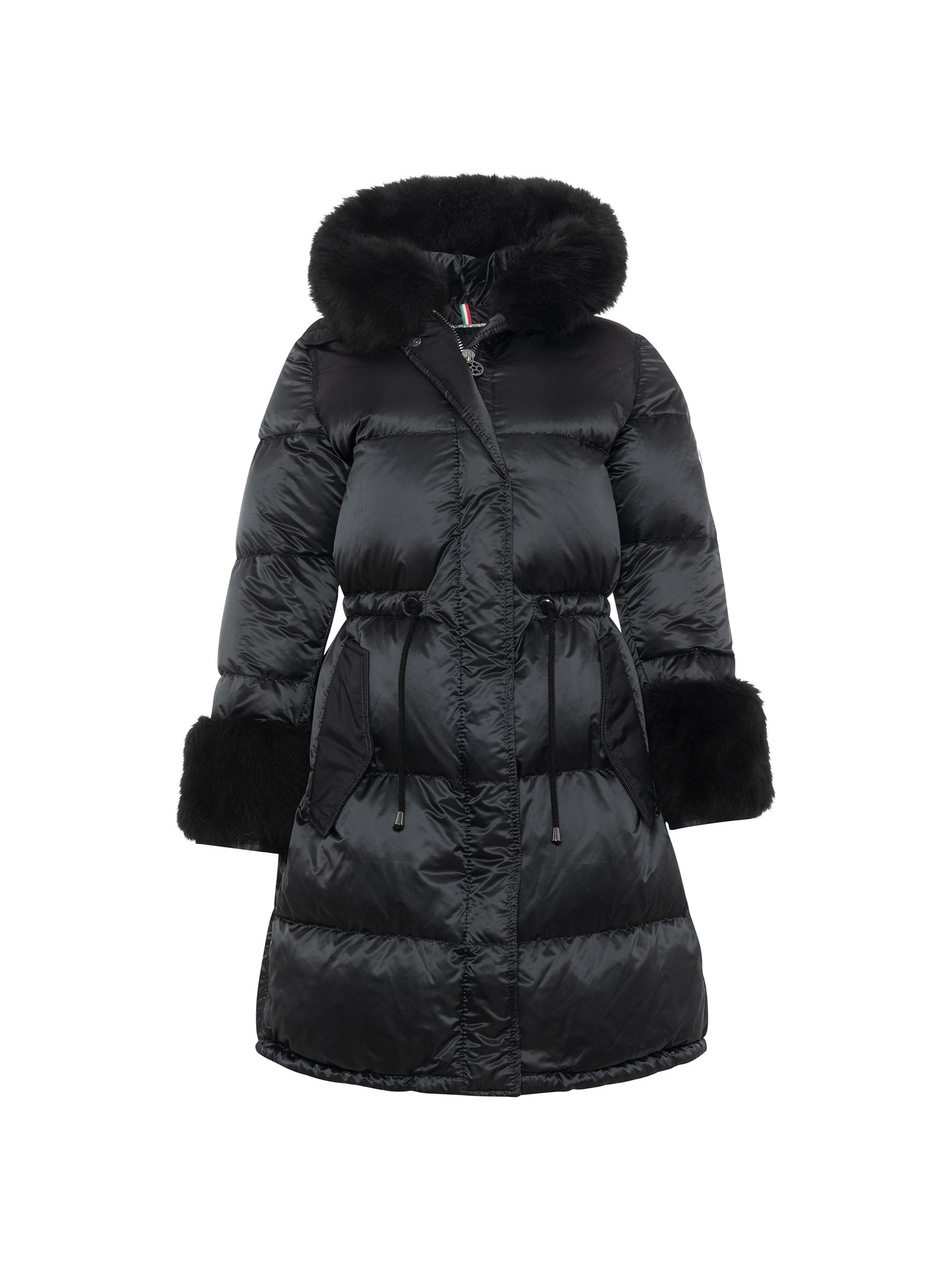 Gorski Women's Apres-Ski Jacket with Detachable Toscana Shearling Lamb Hood Trim - Black